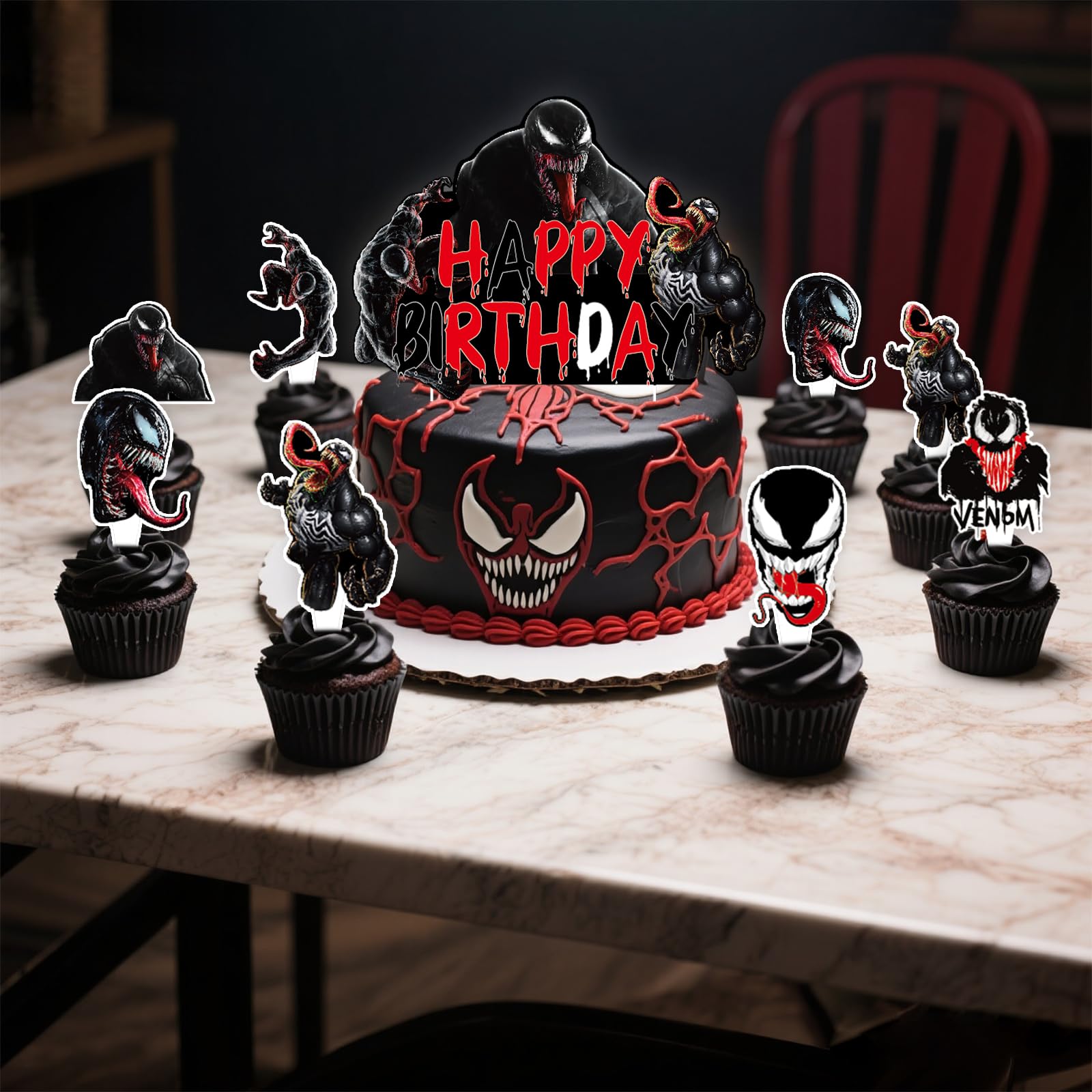 Spider Birthday Party Cake Toppers Decorations, 25 Pcs Black Spider Cake Topper and Cupcake Toppers Set, Perfect for Kids' Birthday Cakes - Superhero