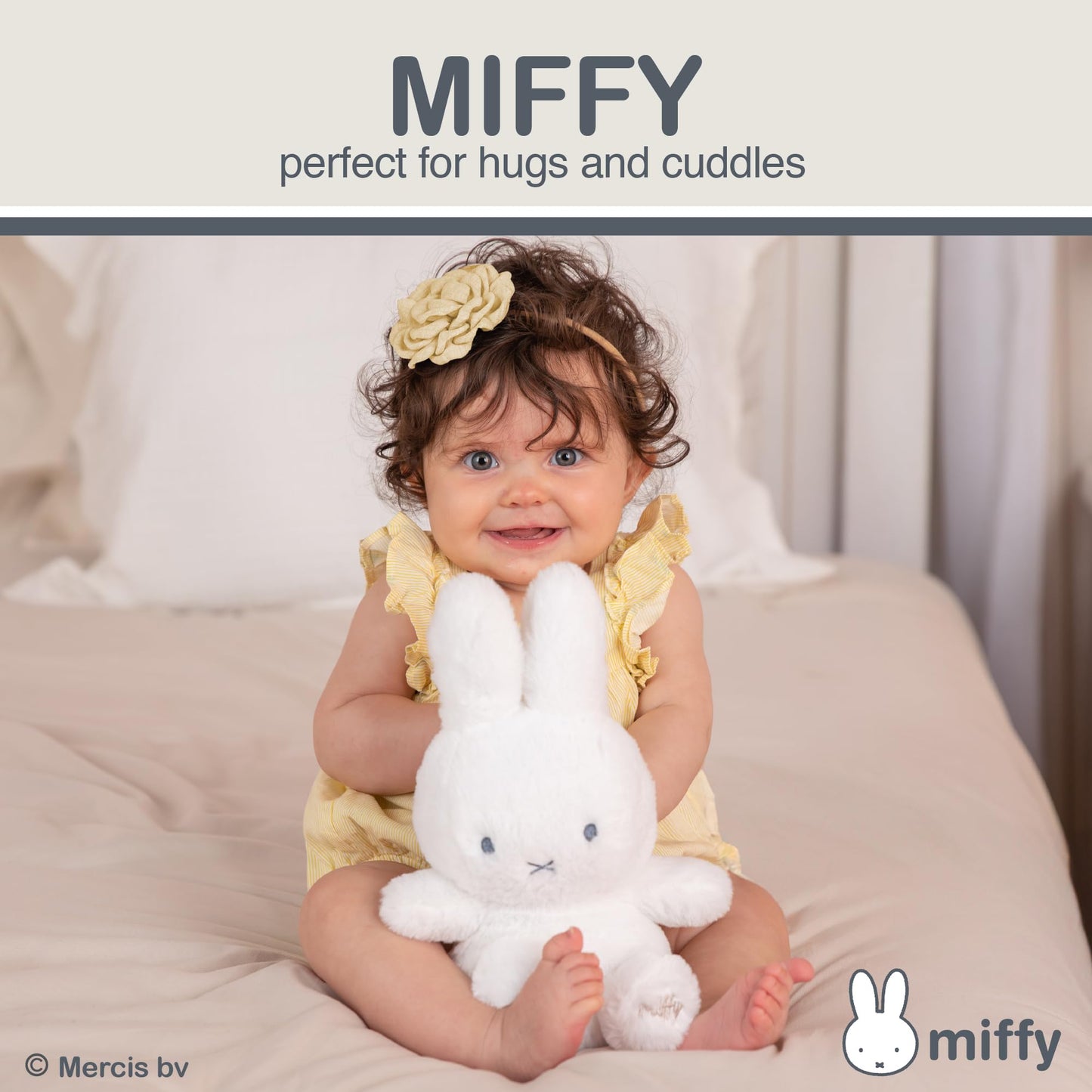 Kids Preferred Miffy Baby 10 in Plush - Embroidered Details, Miffy Logo on Paw, Super Soft Cozy Plush, for Ages 0 Months and up, Beans in Bottom