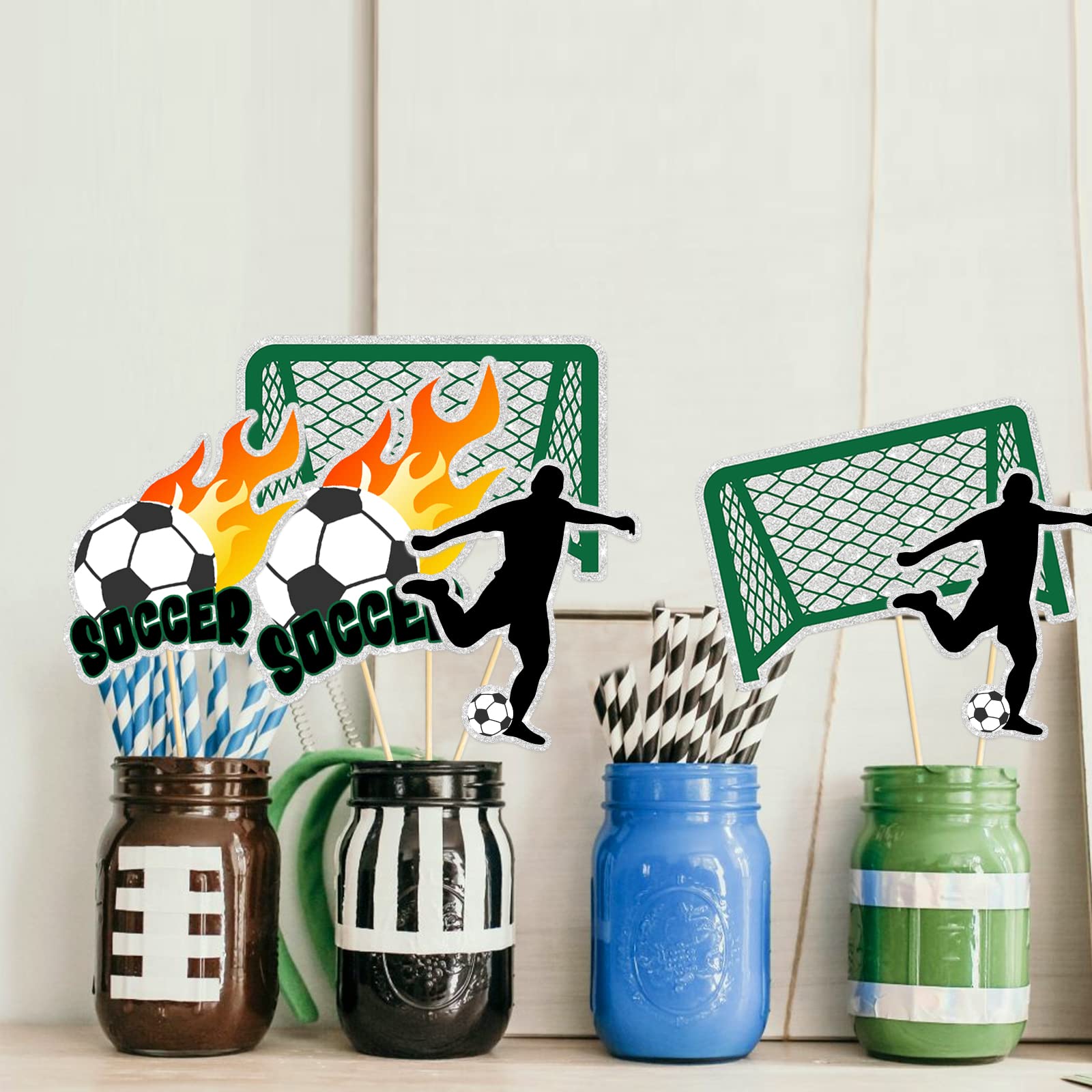 Soccer Table Centerpiece Sticks, Soccer Table Topper - Soccer Game Party Decorations Football Theme Party Decorations Supplies - 15PCS