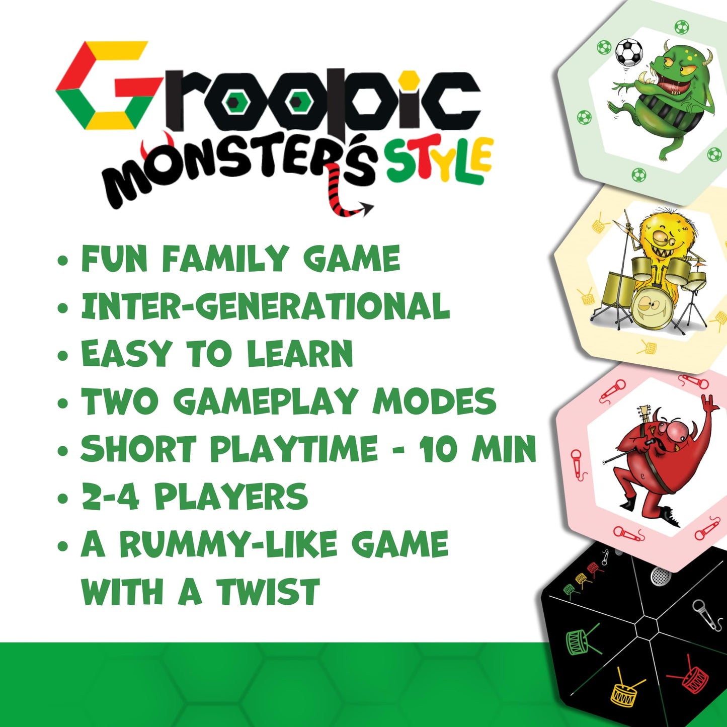 Groopic Monster's Style - Award-Winning and Fun Twist on The Beloved Rummy Game. Board Games for Kids 8-12 & Families, Innovative Rummy Card Game Set