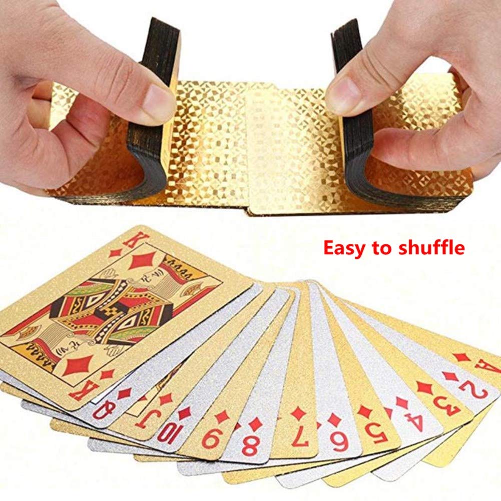 IvyMei 2 Pack Diamond Playing Cards Waterproof Gold Silver Foil Playing Cards Plastic Poker Cards High Flexible (Silver+Gold Diamond)