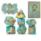 Gate Keeper Games and Dice: Van Gogh Dice: Self Portrait - 7pc RPG Set, Blue, Orange & Yellow Cream Swirled, Art Dice for Role Playing Games