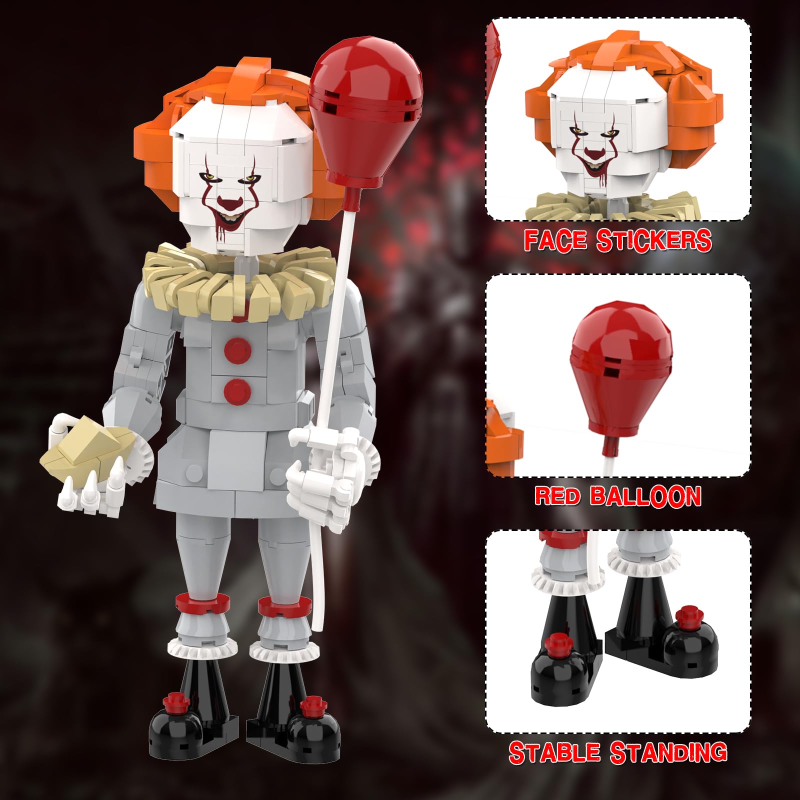 aphpaio Pennywise Clown Building Set, Horror IT Movie Merchandise Figure Building Kit, Creative Halloween Collectible Birthday Gift for Kids Teens