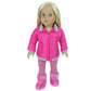 Sophia's 18" Doll 4 pc. Winter Outfit with Hot Pink Nylon Zipped Jacket, Bear Faux Fur Hat and Boots, and Hot Pink and Gray Striped Leggings