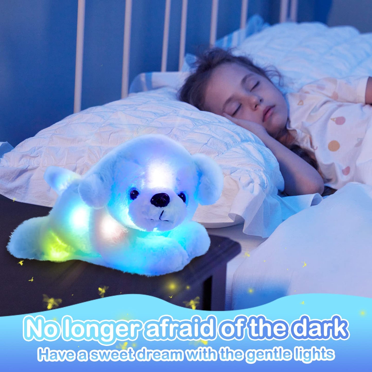 Glow Guards 15'' Blue Light up Puppy Dog Stuffed Animal Soft Plush Toy Pillow with LED Night Lights Glow Bedtime Pal Christmas Children's Day Birthday