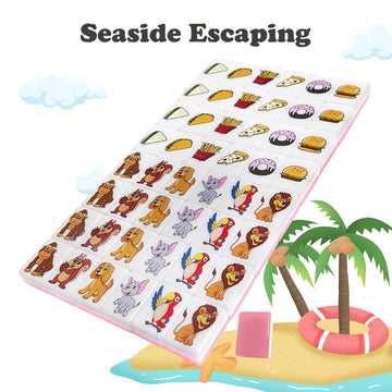 Seaside Escape Game Blocks, Mahjong Tile Game Sets with 49 Tiles 30mm Pet and Food Pattern.