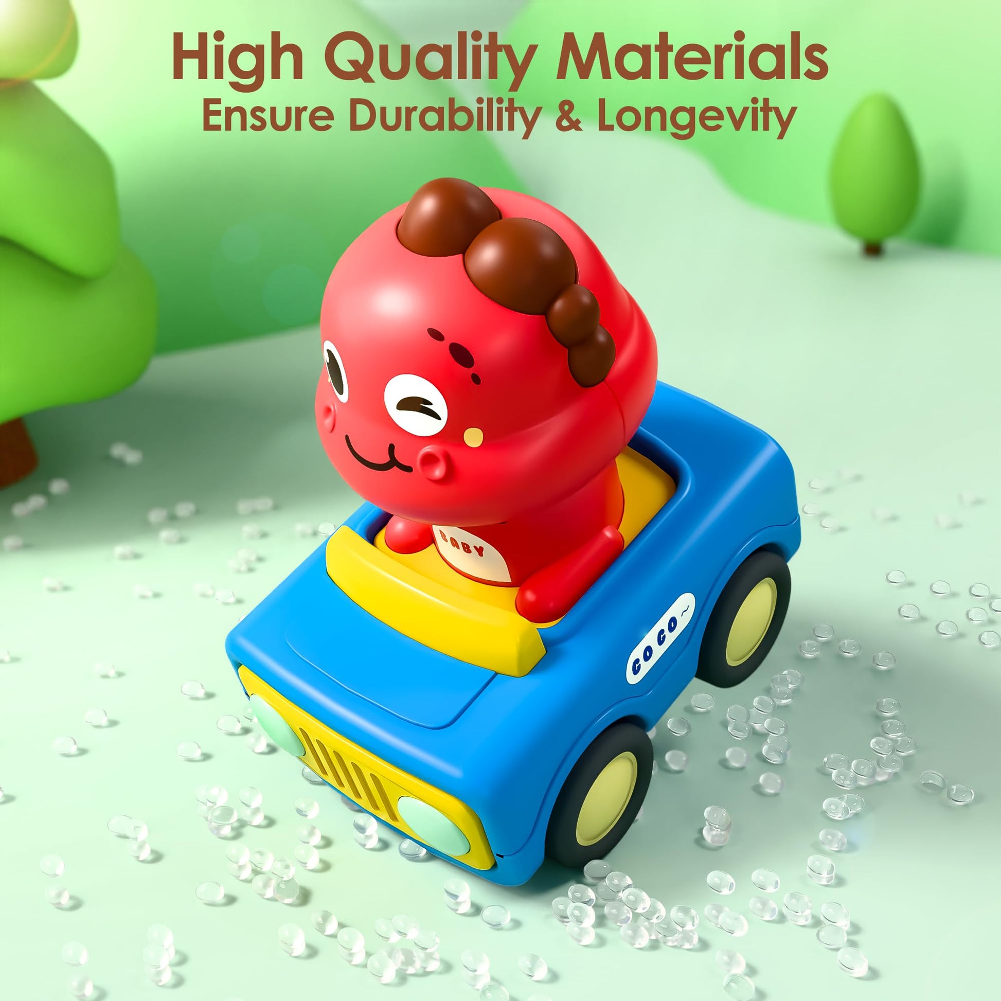 iPlay, iLearn Press Go Car Toys for Toddlers 1-3, Baby Animal Race Cars, Infant Play Car Set, Push Go Friction Dino Car for 6-9-12-18 Month, 1st