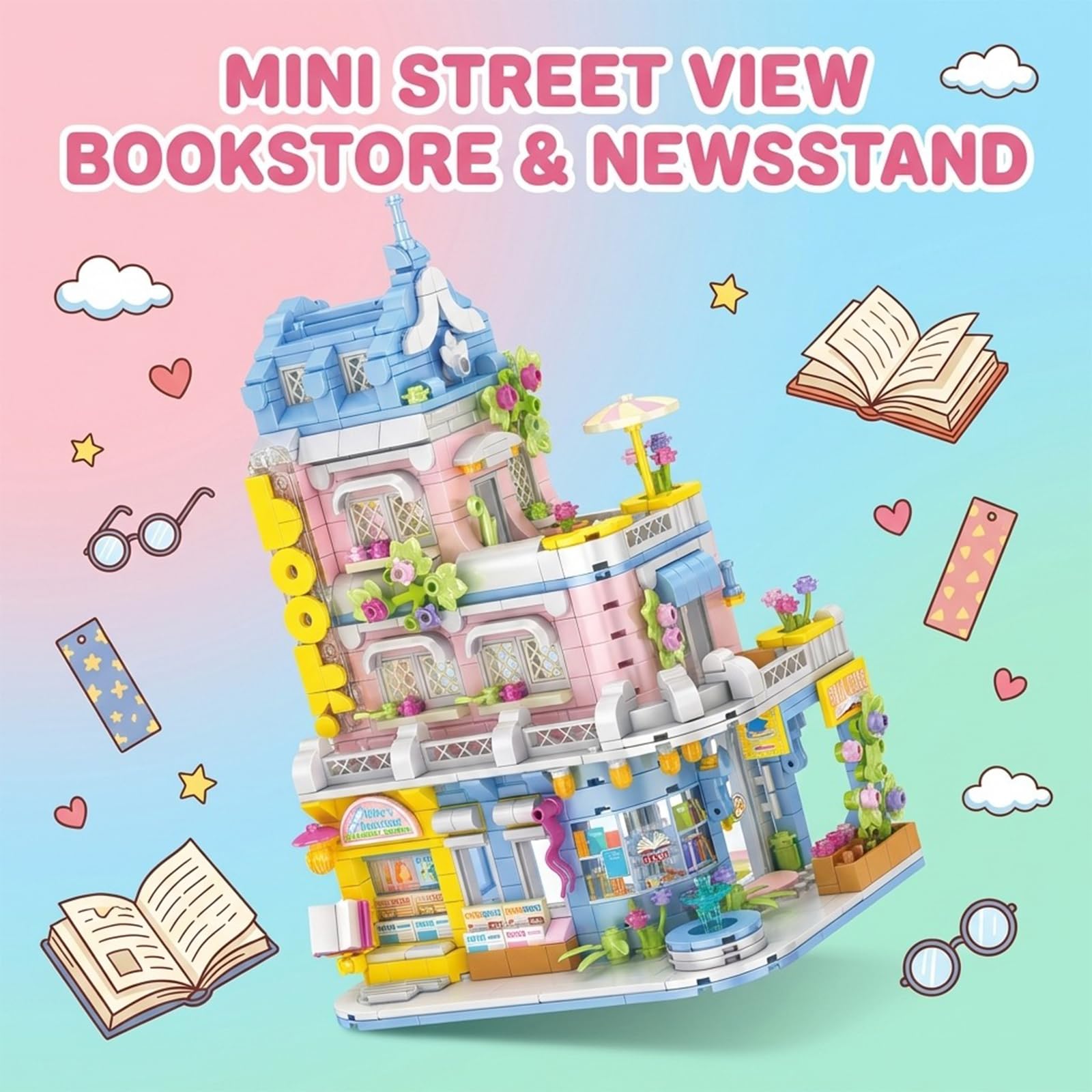 FNSJFYZS Bookstore Building Blocks, 762 PCS Modular City Street View Book Shop Model, Newsstand Construction Set for Home Decor, Birthday Gifts