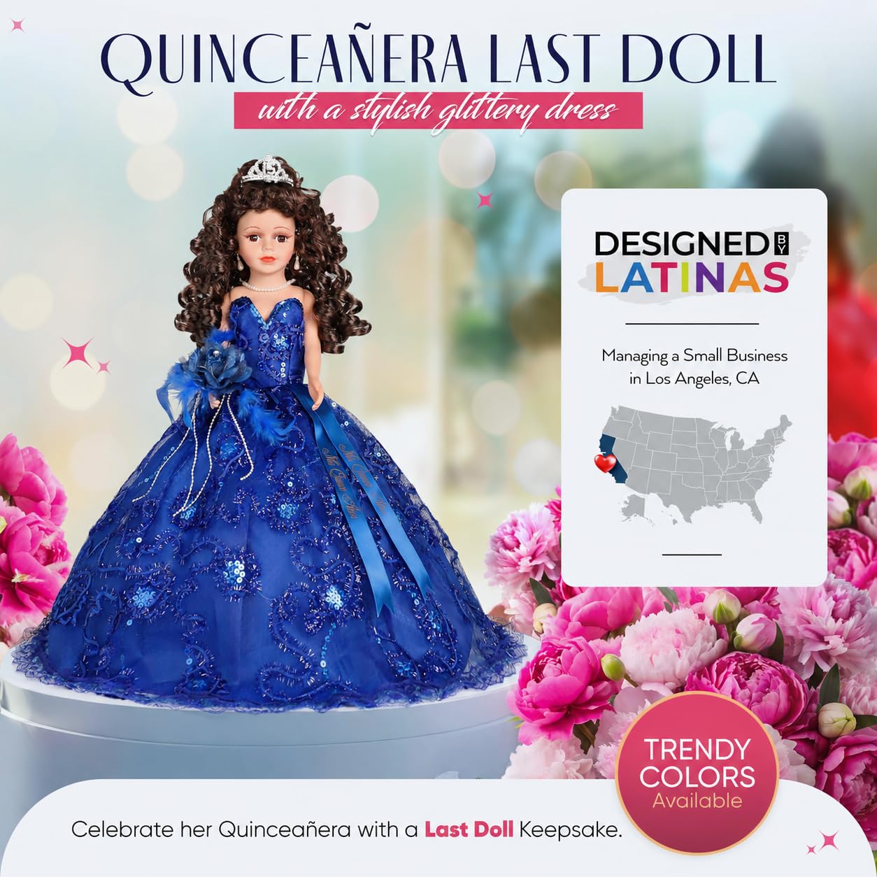 18” Quinceañera Last Doll with Umbrella Dress Stand - Última Muñeca Mis Quince Años Keepsake, Traditional Hispanic Mis 15 Doll, Ceremony & Table