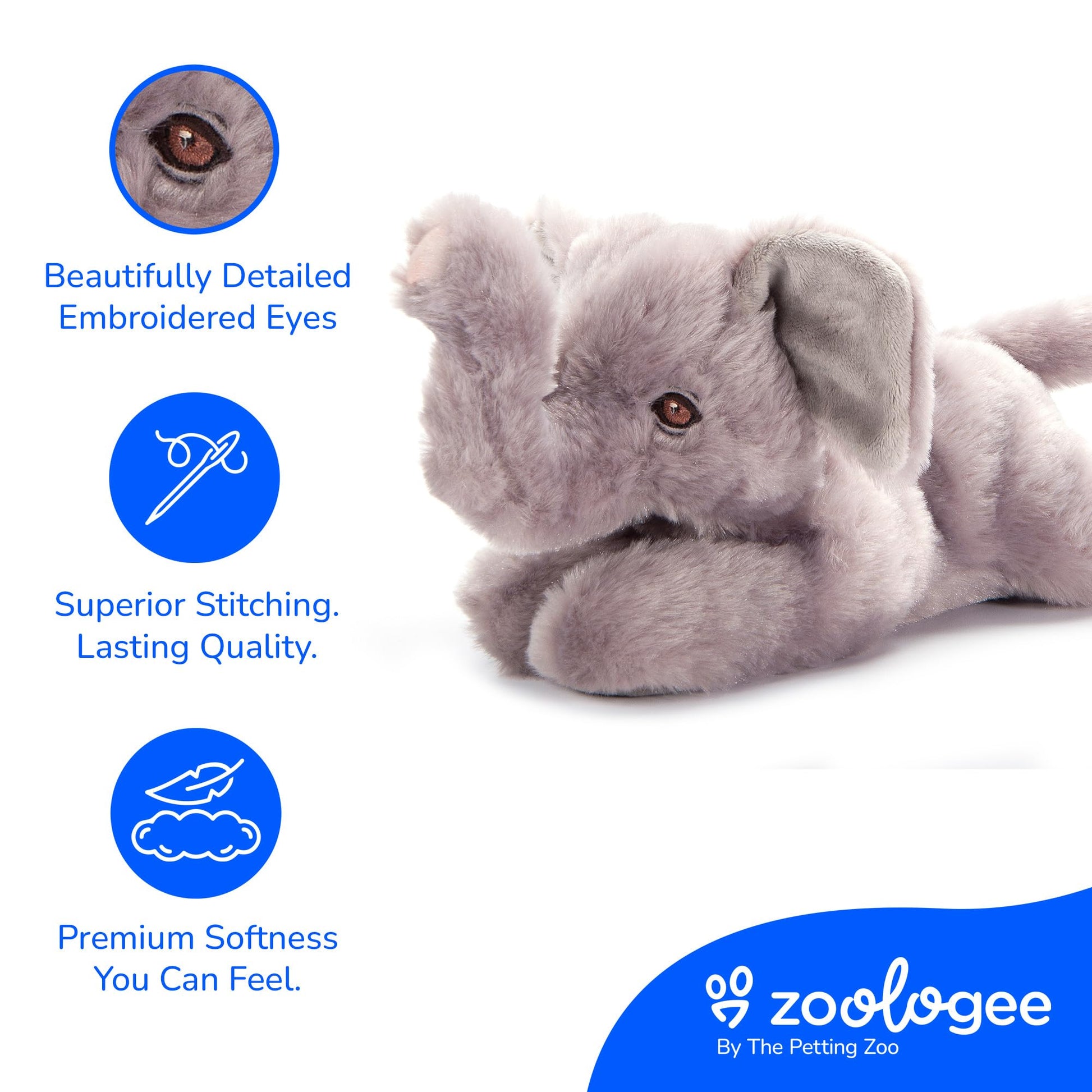 The Petting Zoo African Elephant Stuffed Animal Plushie, Gifts for Kids, Earth Keeperz Wildlife Animals, Zoologee Grey African Elephant Plush Toy, 10