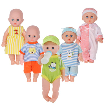 Set of 5 Baby Doll Clothes Accessories (NO Doll) with Feeding Bottle,for 12-13-14 Inch Newborn Reborn Alive Baby Dolls, Dress Clothing Outfits, Toy