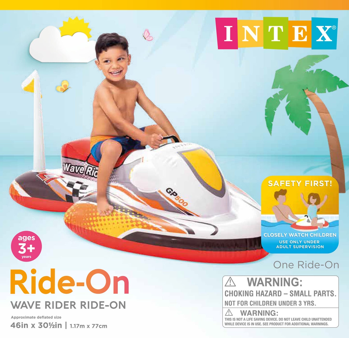 Intex Wave Rider Inflatable Pool Float: Pool Toy for Kids - Heavy-Duty Handle - 88lb Weight Capacity - 46" x 30.5" - for Ages 3+