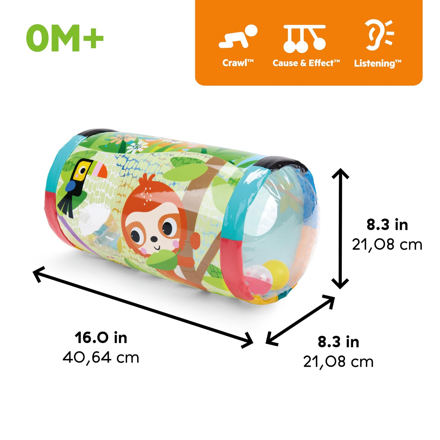 Bright Starts Roll-Along Rainforest Baby Toy, Push & Crawl Activity Toy with Rattle Balls, Portable Travel Roller Toy for Infants & Toddlers, Unisex