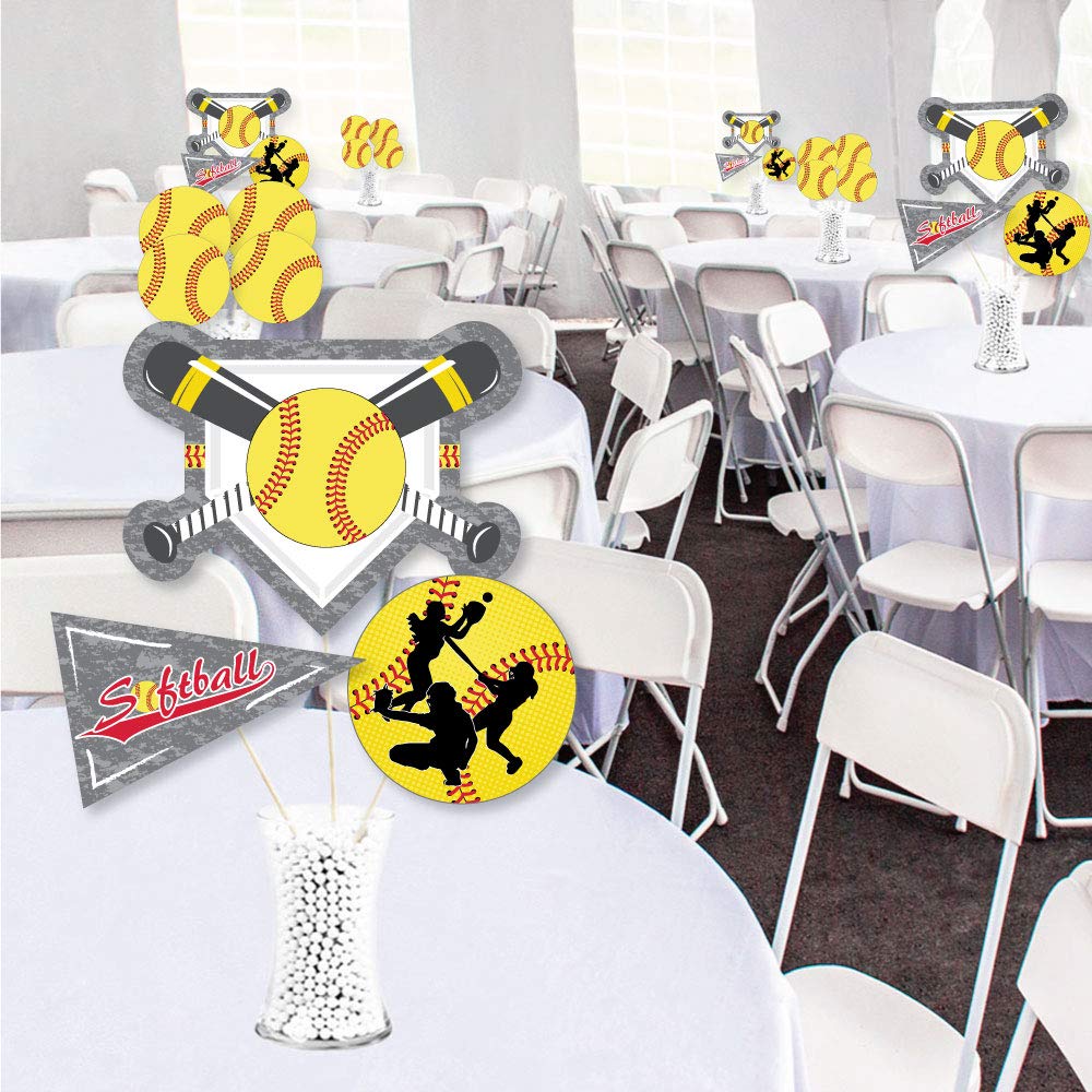 Big Dot of Happiness Grand Slam - Fastpitch Softball - Birthday Party or Baby Shower Centerpiece Sticks - Showstopper Table Toppers - 35 Pieces