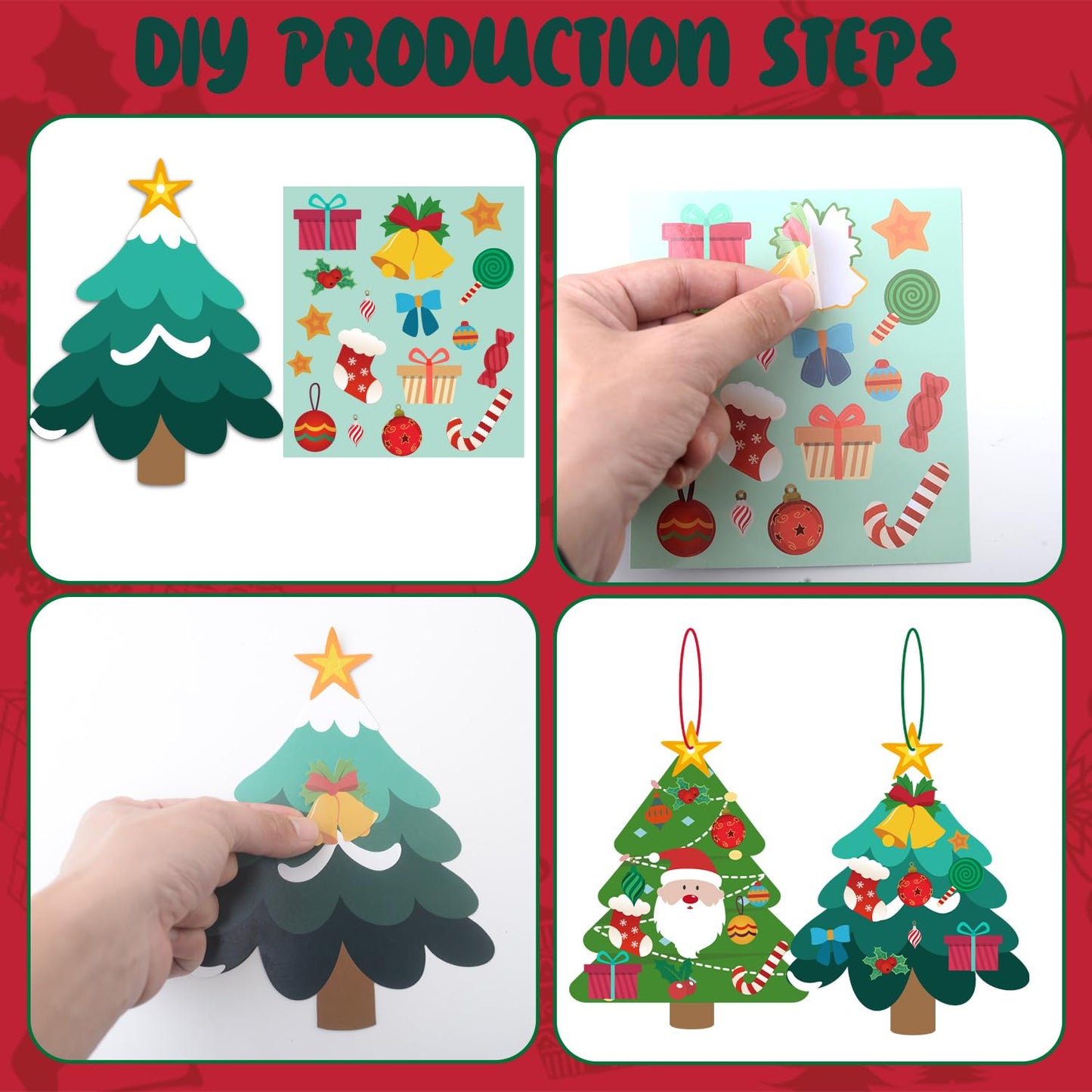 WUYEE 60Pack Christmas Crafts Kit for Kids DIY Christmas Tree Ornaments, Make Your Own Xmas Trees Bookmark with Stickers Crafts Set for Holiday