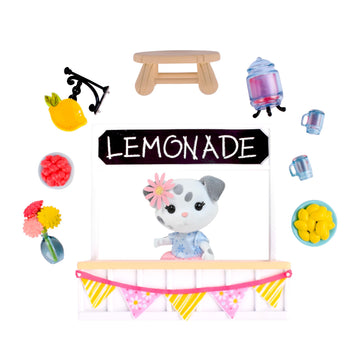 Honey Bee Acres Sweet & Sour Lemonade Stand, Complete Set with Miniature Flocked Doll Figure, 9 Pieces , Ages 3+