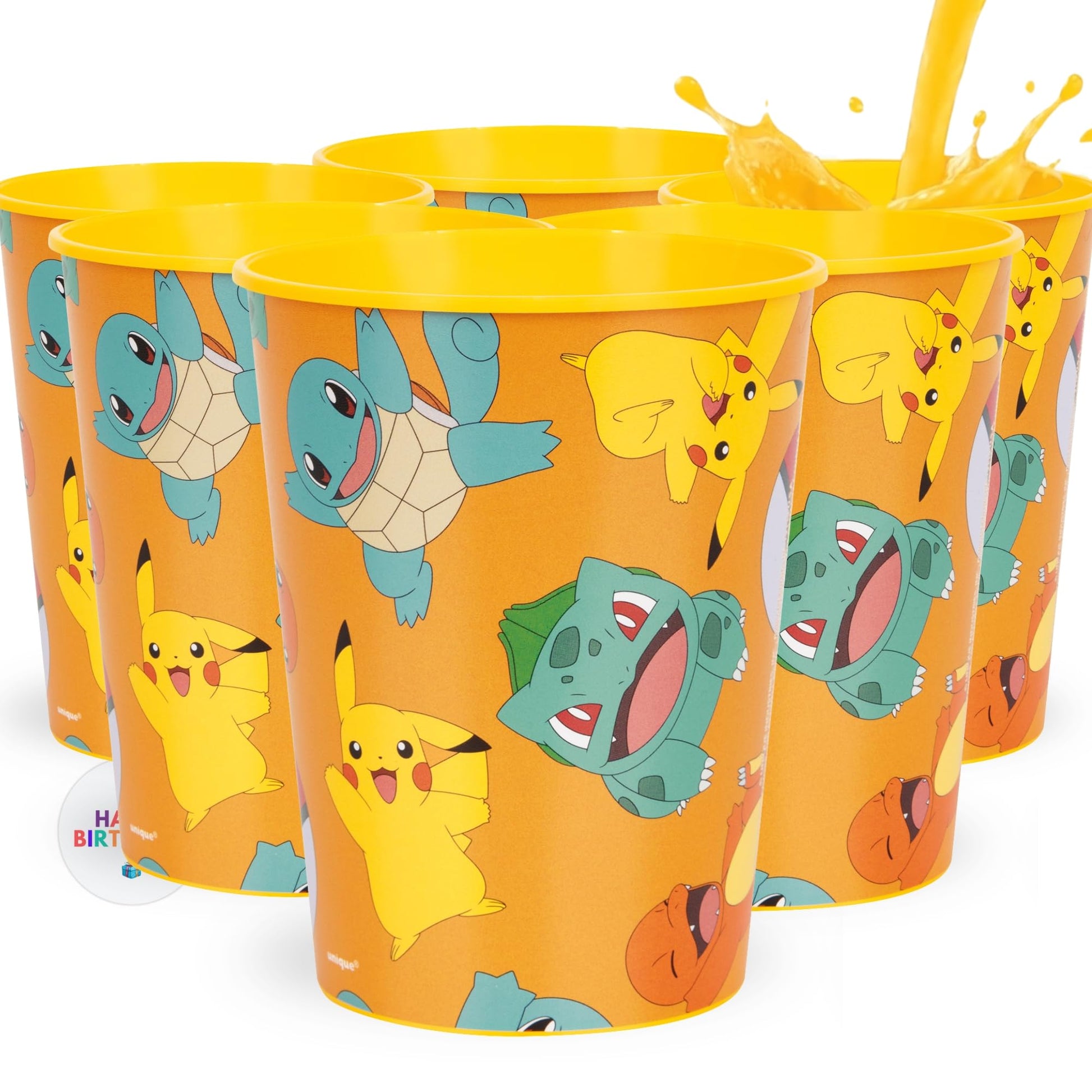 Unique Pokemon Cups - 6 Pack - Plastic Reusable Party Favor Cups 16 oz - Pokemon Birthday Decorations and Party Supplies - for Water, Juice, Goodie