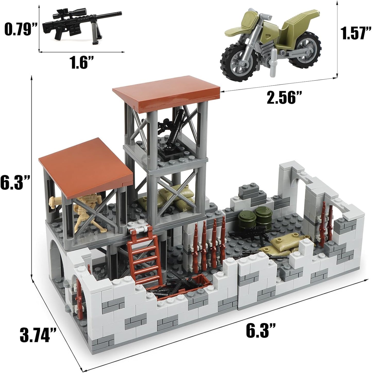 Finger Rock Military Base Building Block Set, WW2 Army Mini War Accessories Kits, Military Ruins Guard Tower Guns Army Supplies Block Toy for Teens