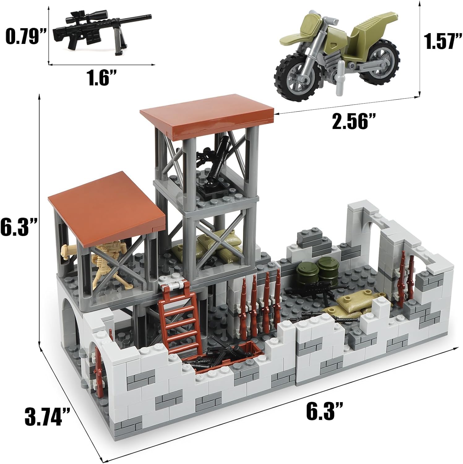 Finger Rock Military Base Building Block Set, WW2 Army Mini War Accessories Kits, Military Ruins Guard Tower Guns Army Supplies Block Toy for Teens