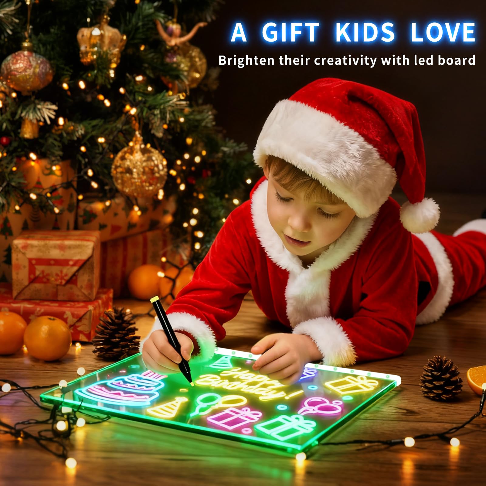 BAWMOY Lumiboard Led Drawing Board for Kids, 16" Light up Drawing Board with 10 Tracing Pages and 7 Markers, 7-Color Led Note Board, Birthday