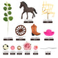 Cowgirl Cake Topper Pink Ball Horse Boho Flower Grass Artificial Eucalyptus Cake Decorations for Western Theme Cowgirl Birthday Pink Flower Horse
