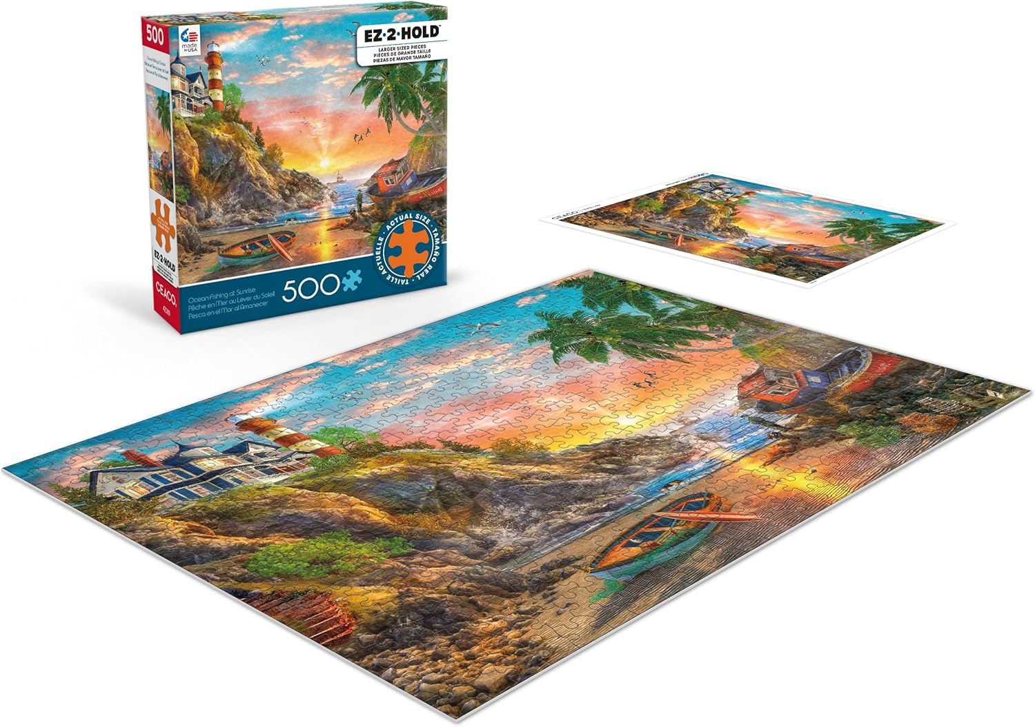 Ceaco - Ocean Fishing at Sunrise - 500 Large Piece Jigsaw Puzzle for Adults
