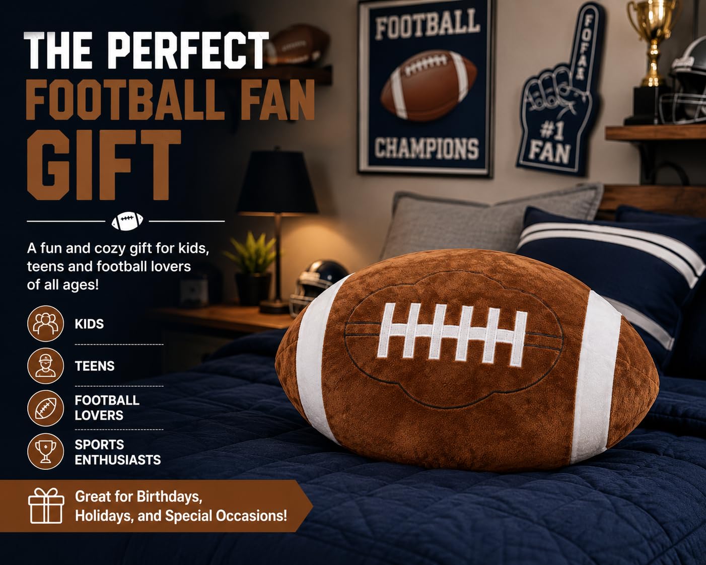 Olivia Martini Large 18 Inch Football Plush Pillow for Boys & Girls