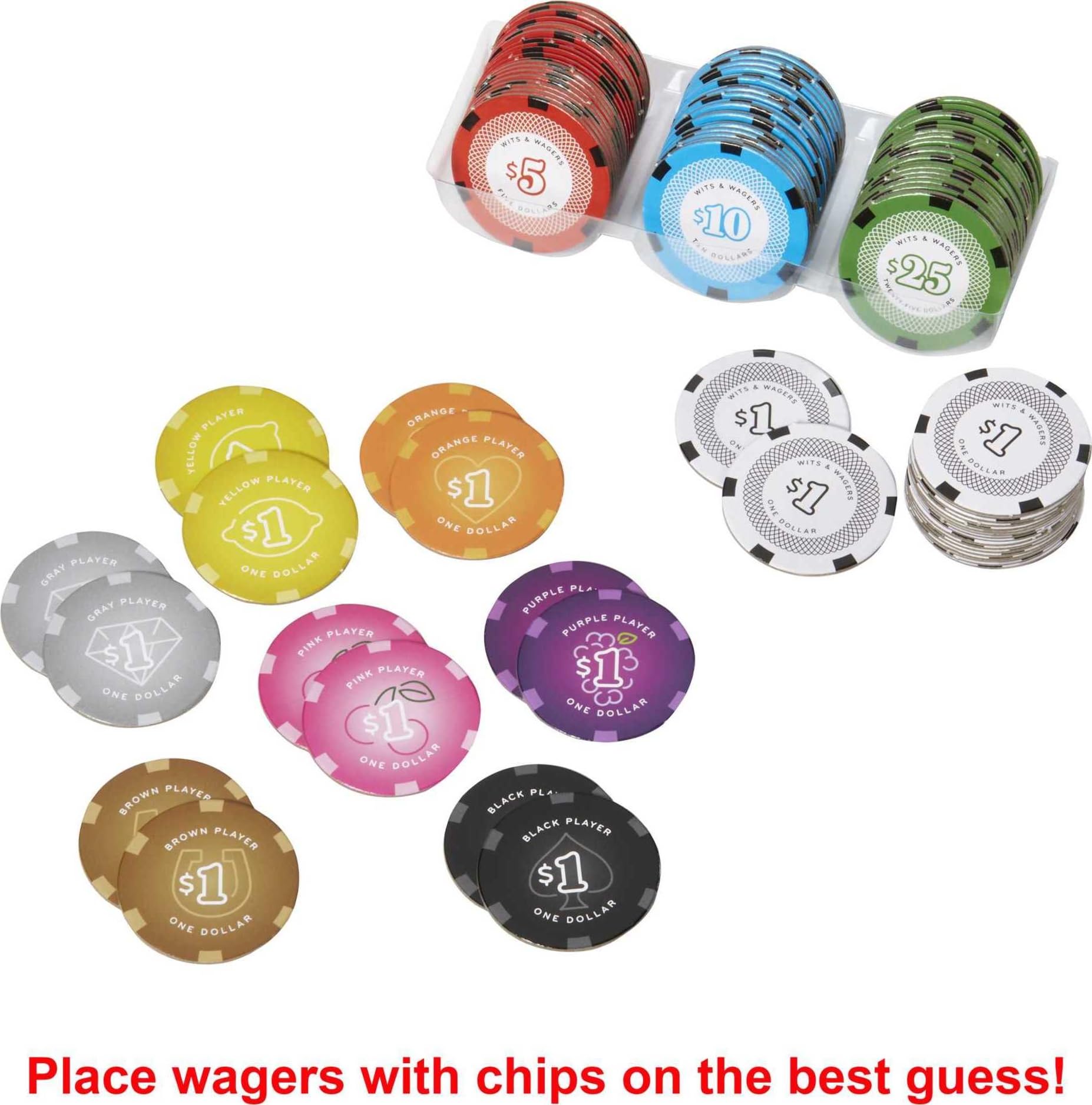 Mattel Games Wits & Wagers Board Game Vegas Edition Party Game with Dry Erase Boards, Markers & Poker Chips for 5+ Players
