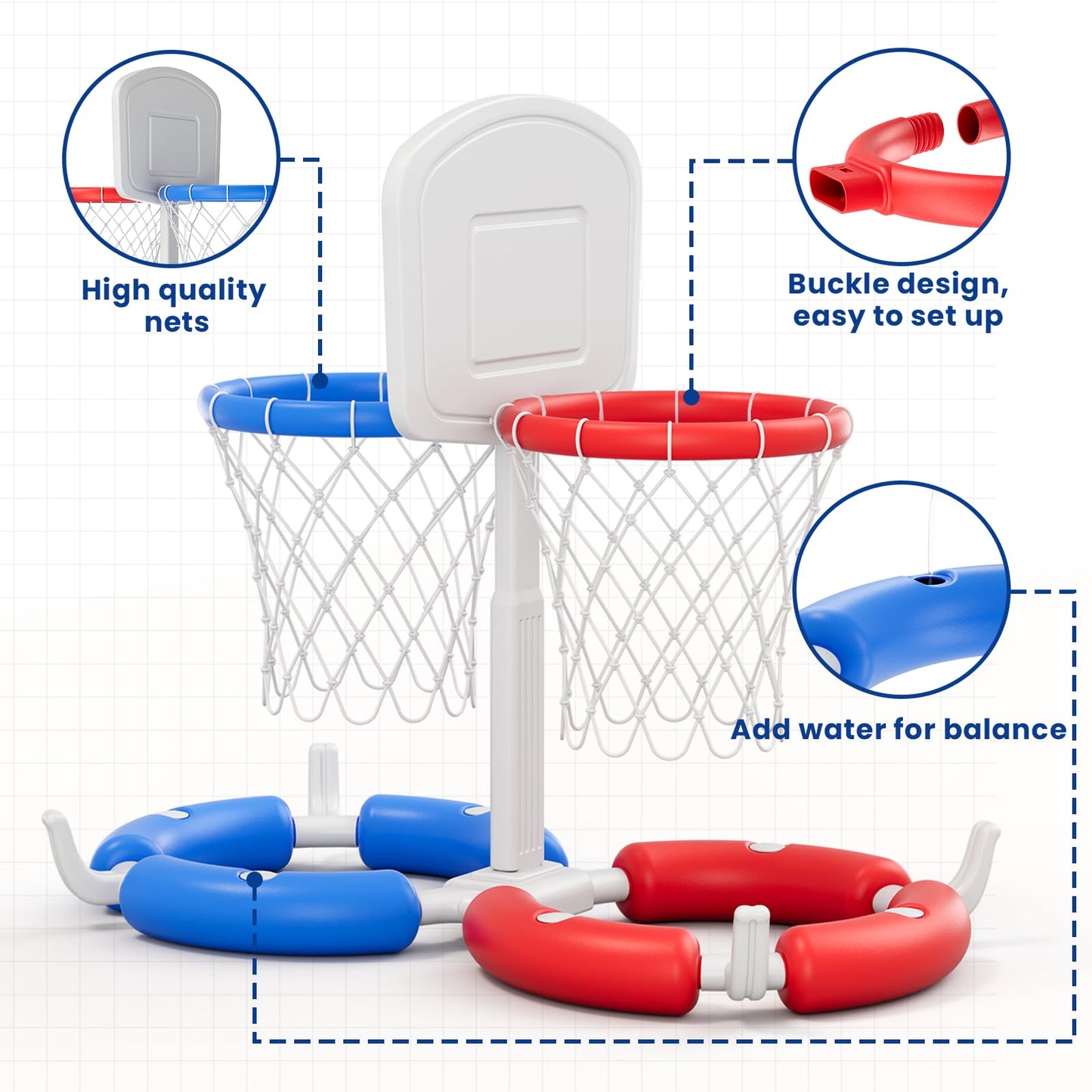 HYES Double Floating Pool Basketball Hoop with Backboard