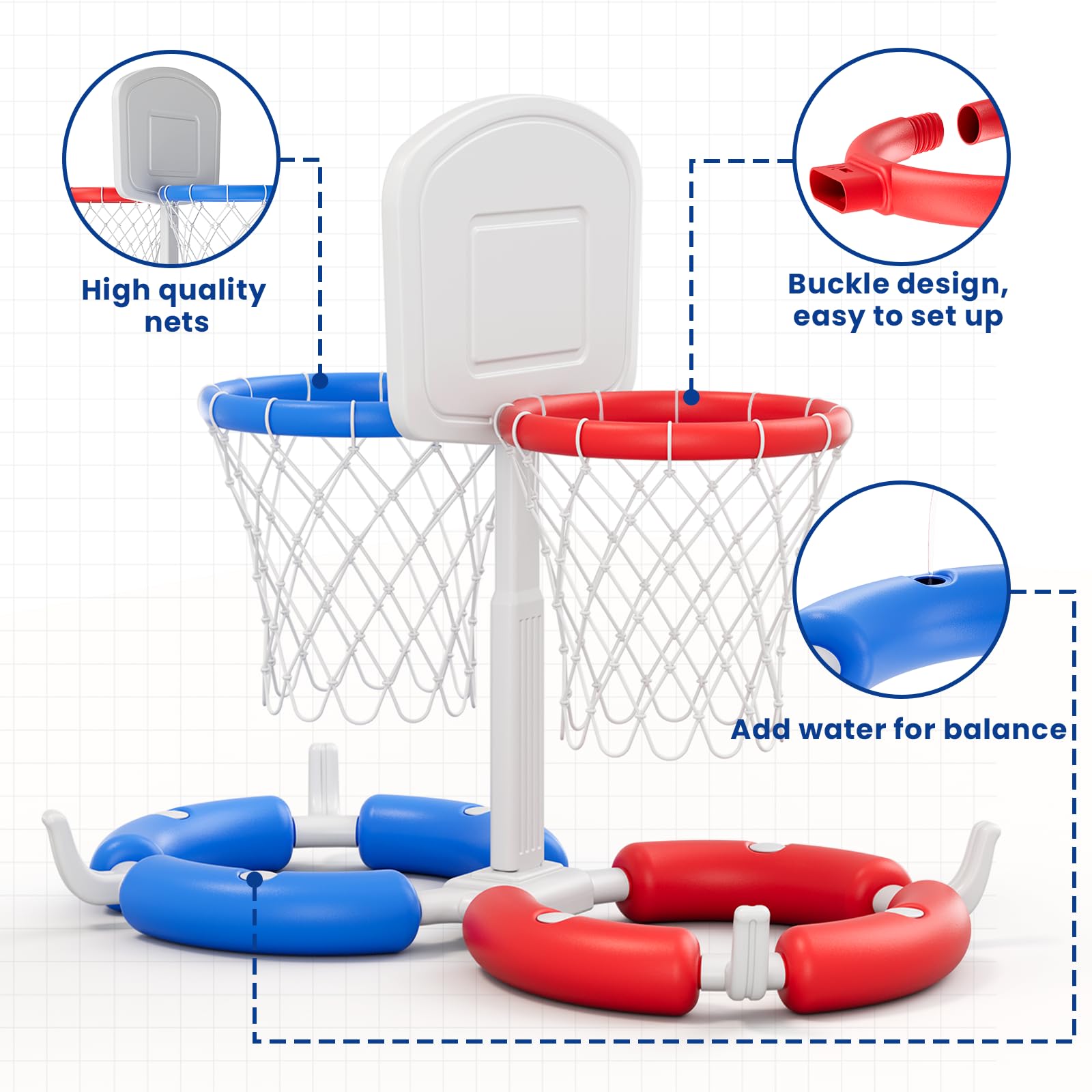 HYES Double Floating Pool Basketball Hoop with Backboard