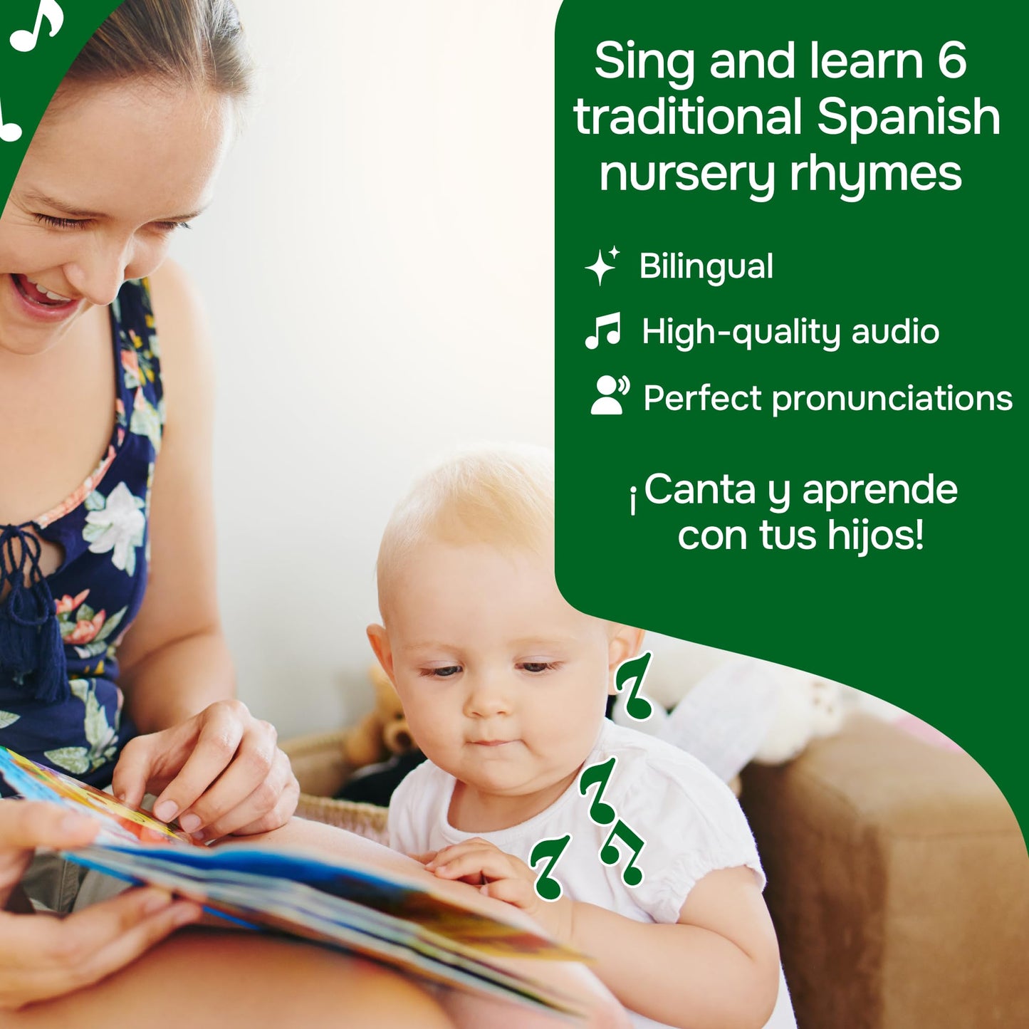 Bilingual Spanish Books for Toddlers 1-3, Six (6) Nursery Rhymes in Spanish & English | Interactive Baby Sound Book | Educational Learning Toys |