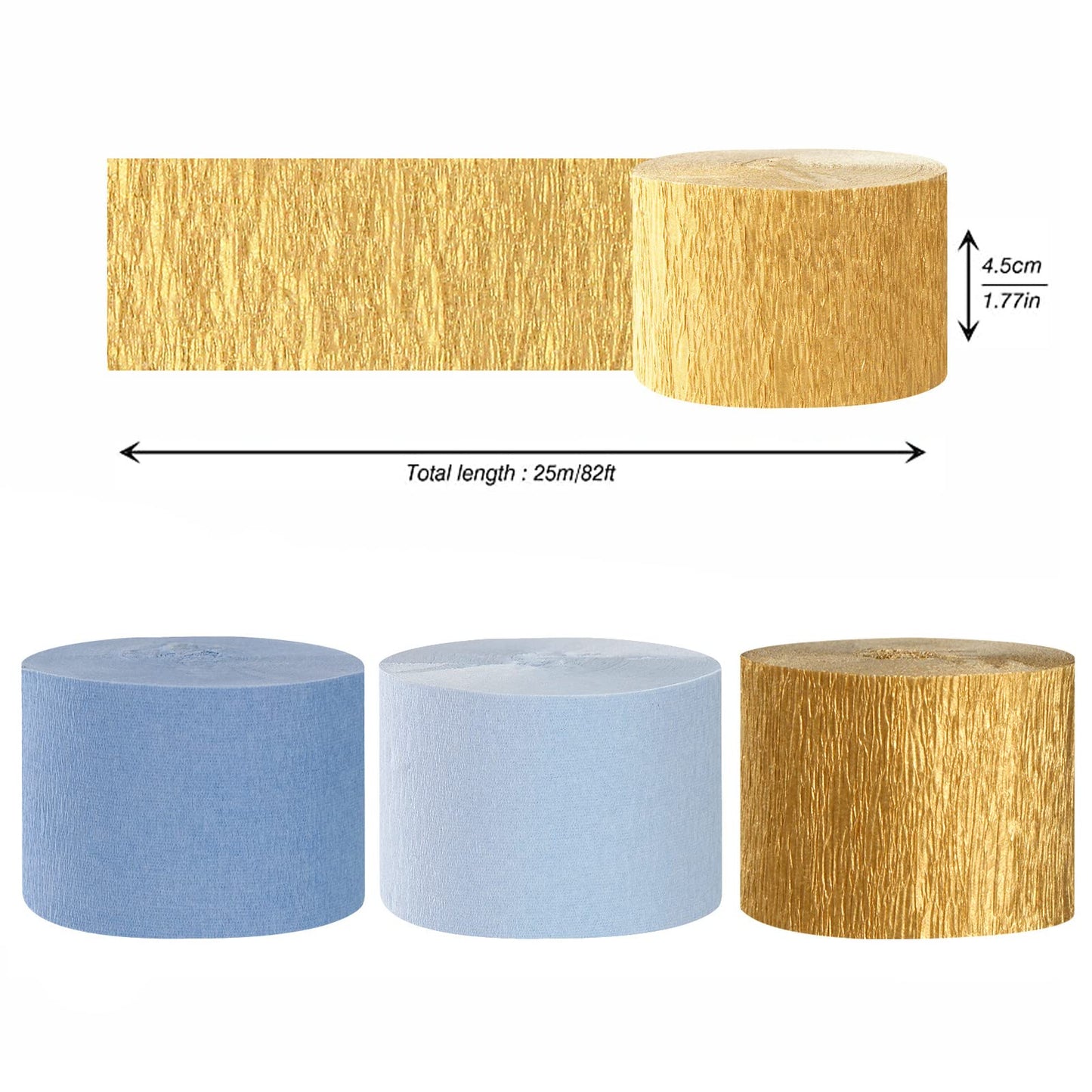 Light-Dusty Blue Gold Party-Decorations Streamers - 9 Rolls Birthday Baby Bridal Shower Wedding Crepe Tissue Paper Streamer Bachelorette Engagement