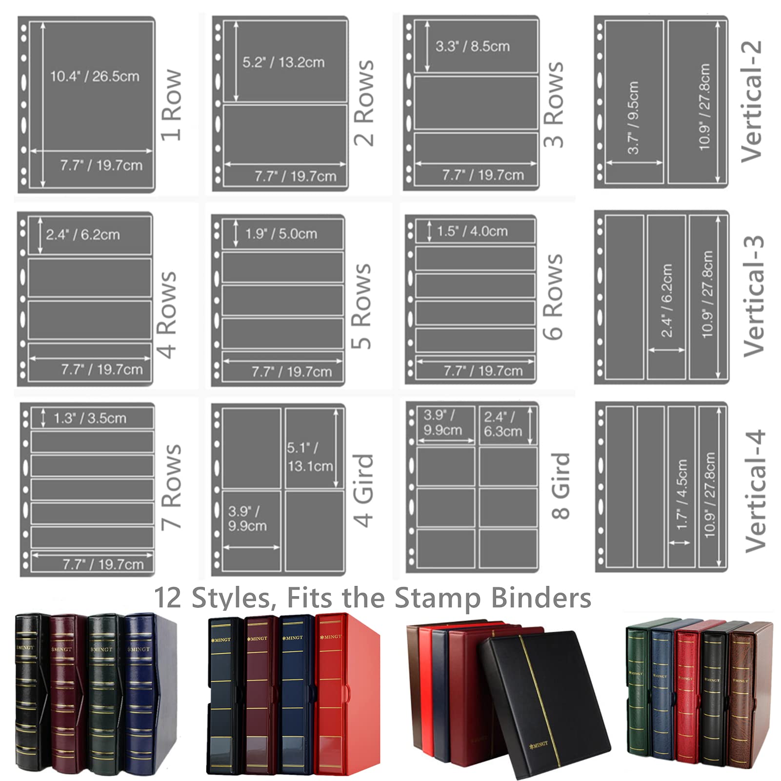 MUDOR Stamp Pages for Stamp Collection Album Binder Book, 10 Sheet 1 Row