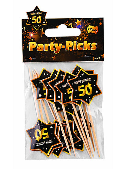 Forum Novelties X81643 50th Birthday Party Picks, Black, Gold, White