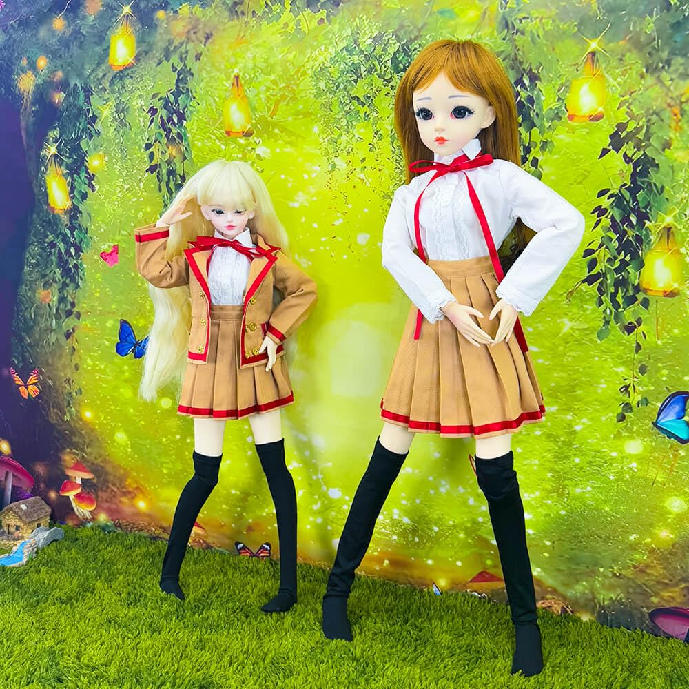 niannyyhouse 1/3 1/4 BJD Dolls Clothes Khaki Coat White Shirt Pleated Skirt Socks School Uniform Outfit Ball Jointed Dolls Accessories Dress Up Gift