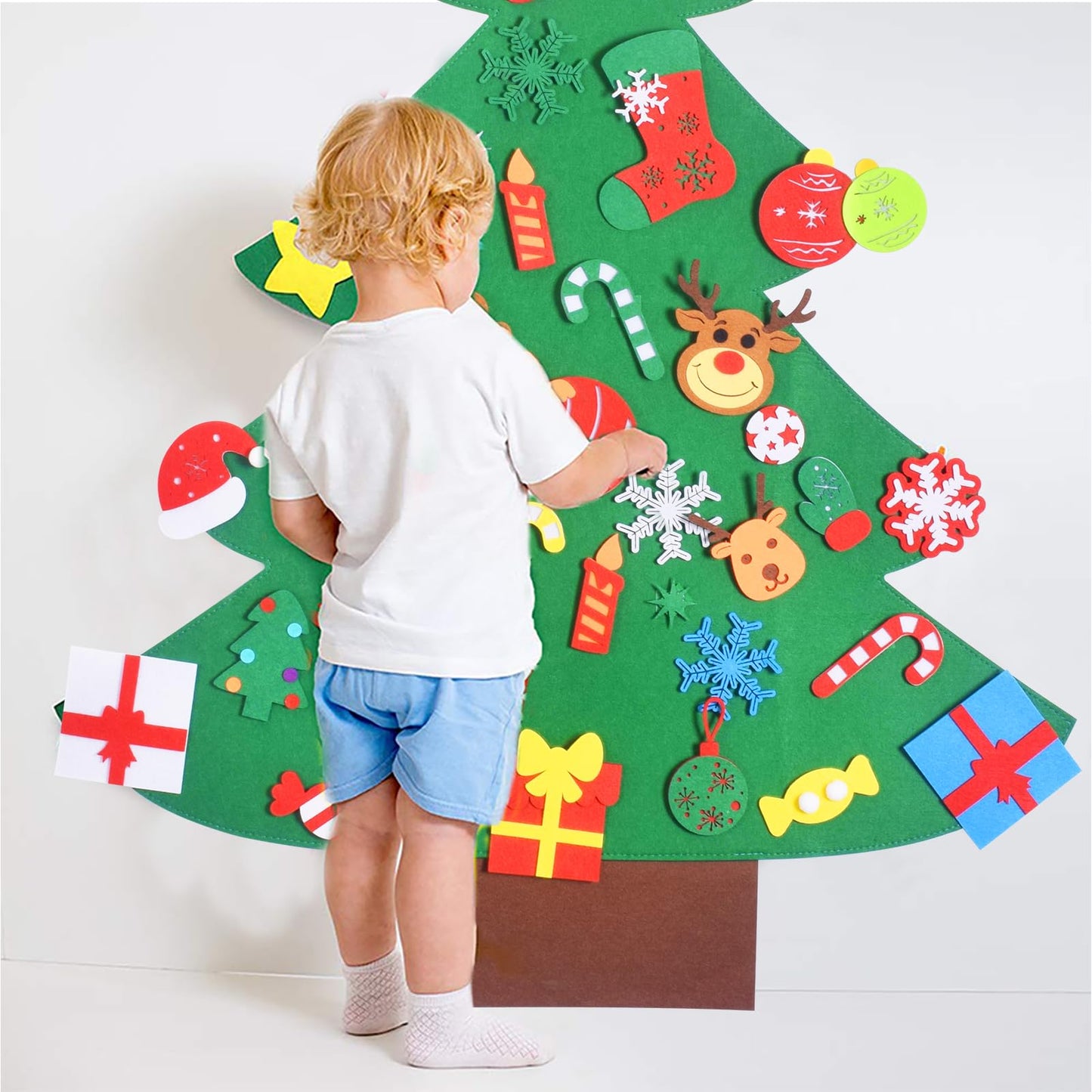 Max Fun DIY Felt Christmas Tree for Toddlers with 49 Christmas Ornaments + Tic-Tac-Toe Games for Kids Wall Hanging Christmas Decorations Felt Craft