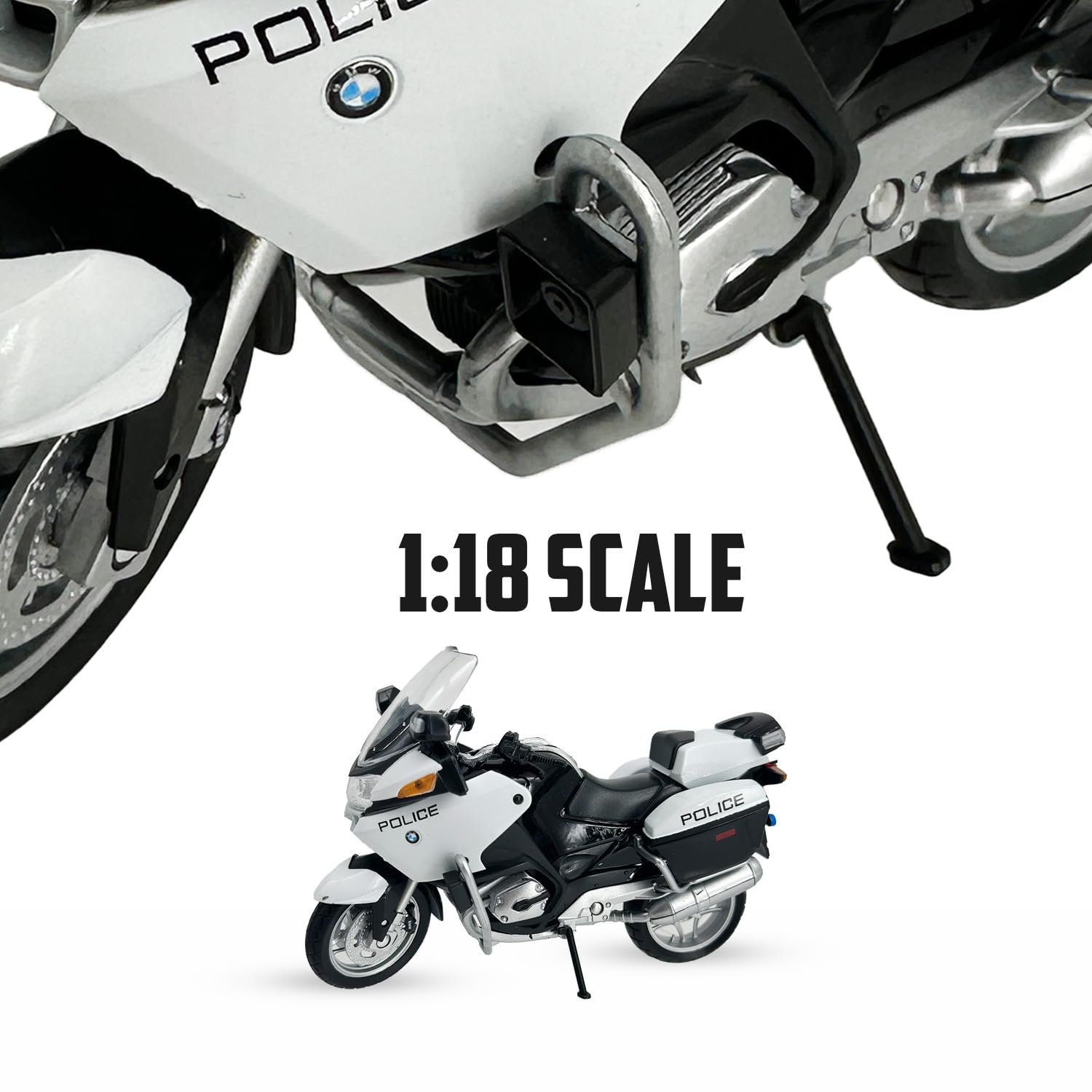 Welly Die Cast BMW R1200 RT Police Motorcycle, 1:18 Scale, Collectible Model Dirt Bike