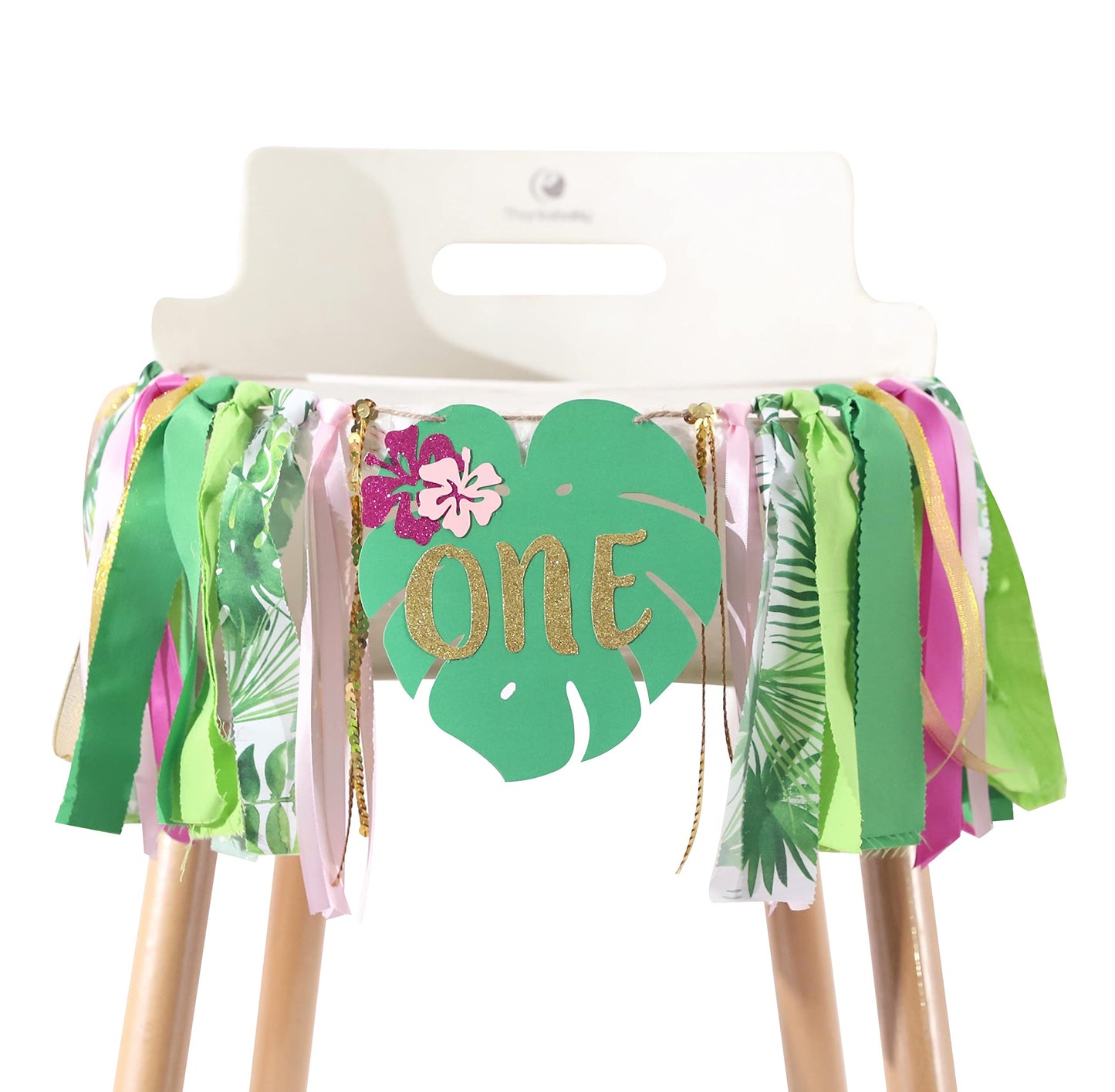 Aloha to One Tropical Hawaiian Luau Theme Highchair Banner- Wild One Highchair Banner for Girls, Pink Jungle Safari Animal 1st Birthday Decorations
