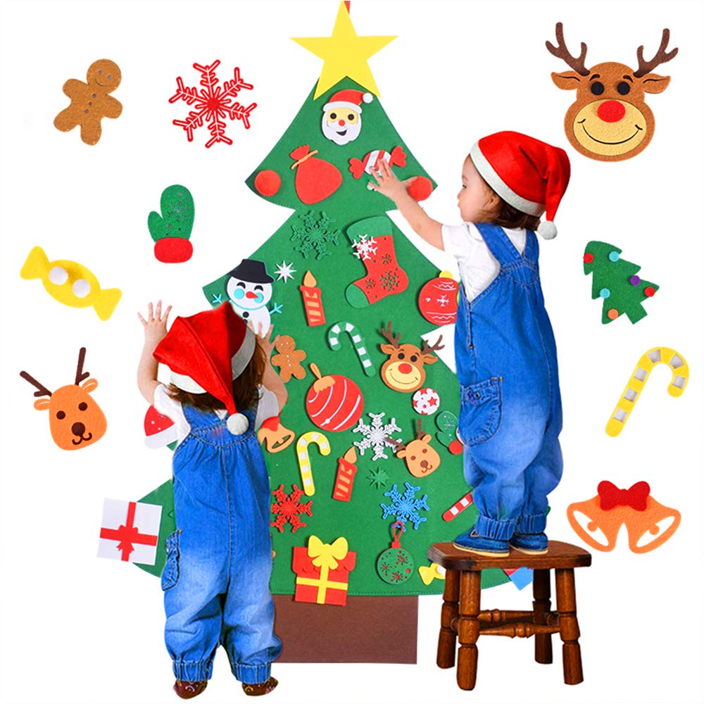 Max Fun DIY Felt Christmas Tree for Toddlers with 49 Christmas Ornaments + Tic-Tac-Toe Games for Kids Wall Hanging Christmas Decorations Felt Craft