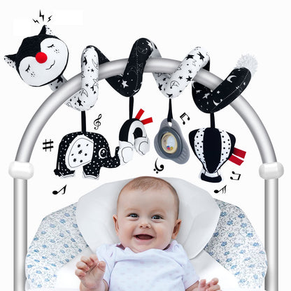 FATI Car Seat Toys for Babies 0-6 Months, Black and White High Contrast Baby Spiral Carseat Toy for Infant 0-3, 3-6 Newborn, Stroller Toys for 0 3 6 9
