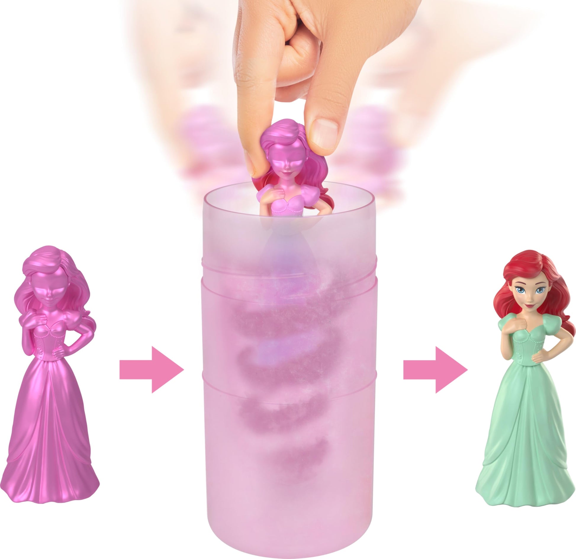 Mattel Disney Princess Toys, Small Doll Surprise, Royal Color Reveal, 6 Surprises Include Doll, Bracelet & 4 Pieces, Princess or Villain Series (Dolls