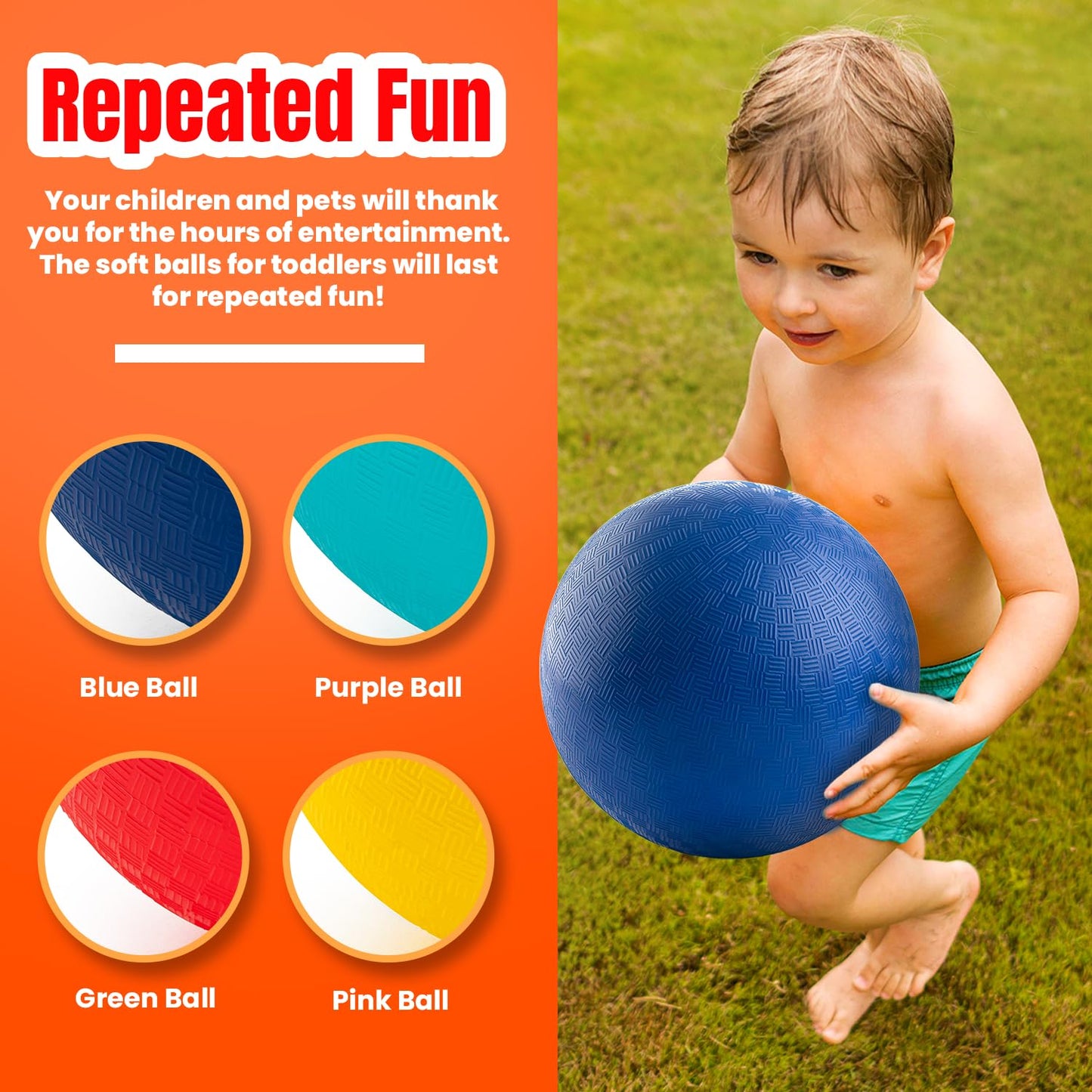 New Bounce Playground Balls for Kids, Set of 4, 8.5", Rubber Bouncing Balls