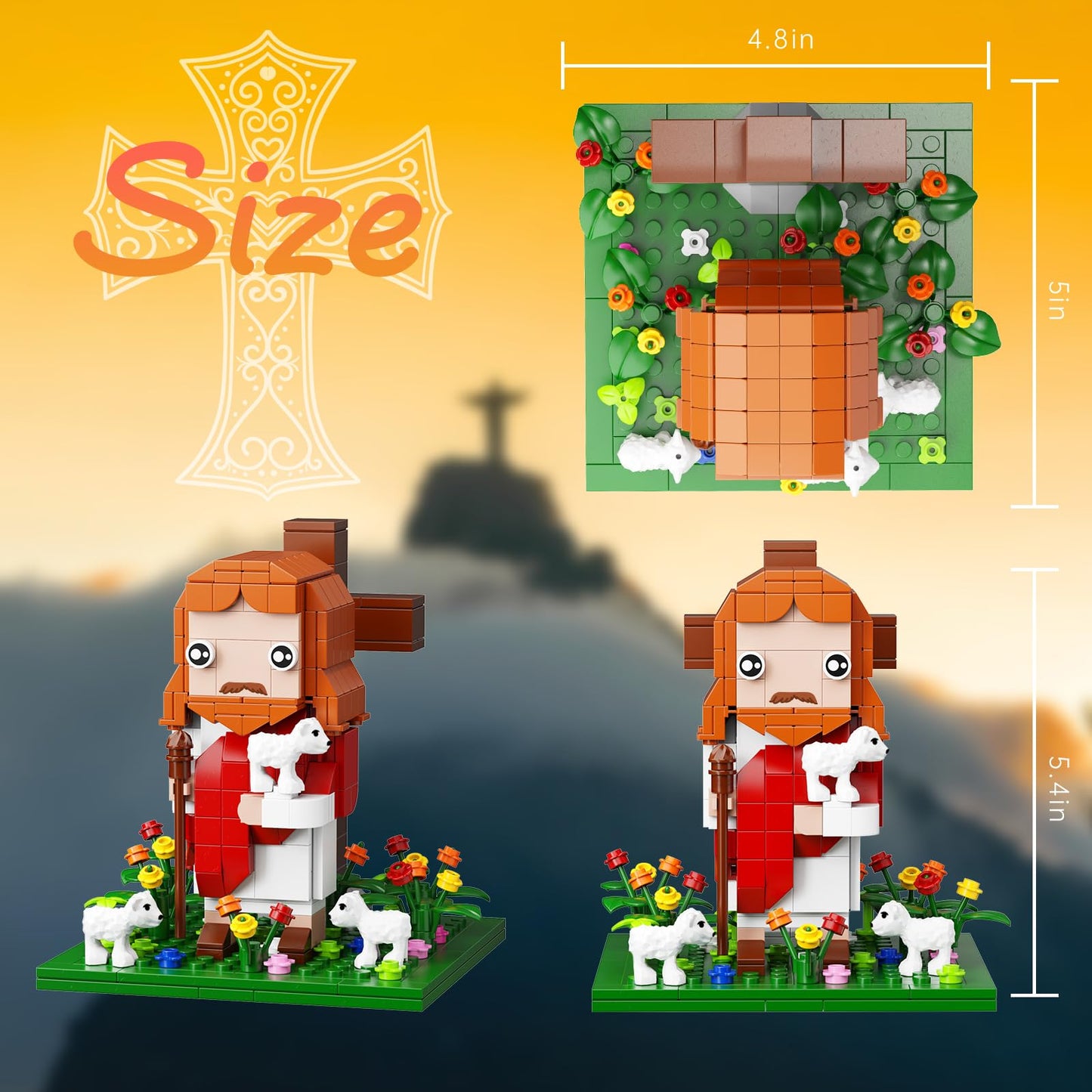 Jesus Building Block Set, The Shepherd God?Compatible with Lego Jesus Building Toy, Bible Story Jesus Figures with LED Light?Easter, Christmas