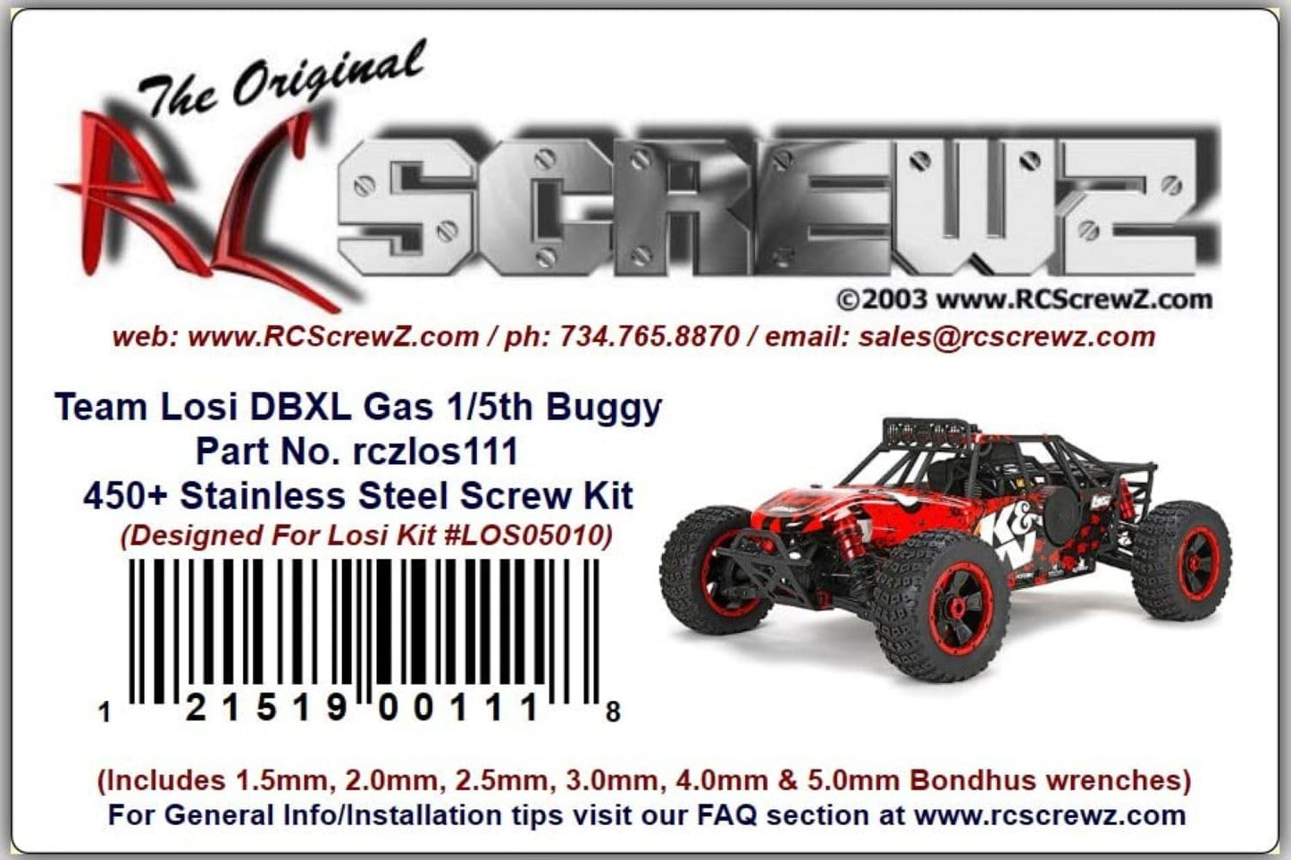 LOS111 - Compatible with Losi DBXL Nitro 1/5th (#LOS05010) Stainless Steel Screw Kit