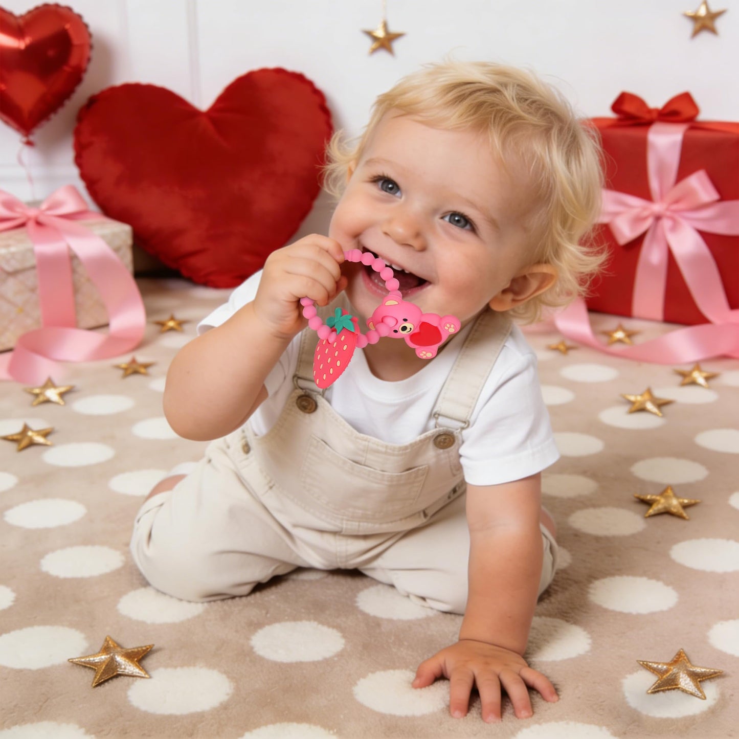 Baby Teething Toys, Baby Valentines Day Gifts, Valentines Gifts for Toddlers, Baby's Valentine Teether Toys with Heart Shape for Infants 3-12 Months