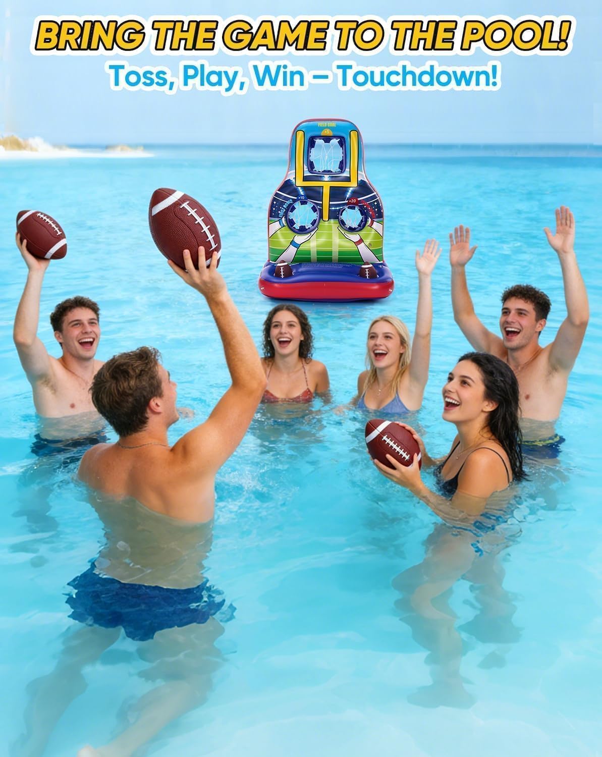 Inflatable Football Toss Pool Games Set, Fun Pool Float Toys for Kids Teens
