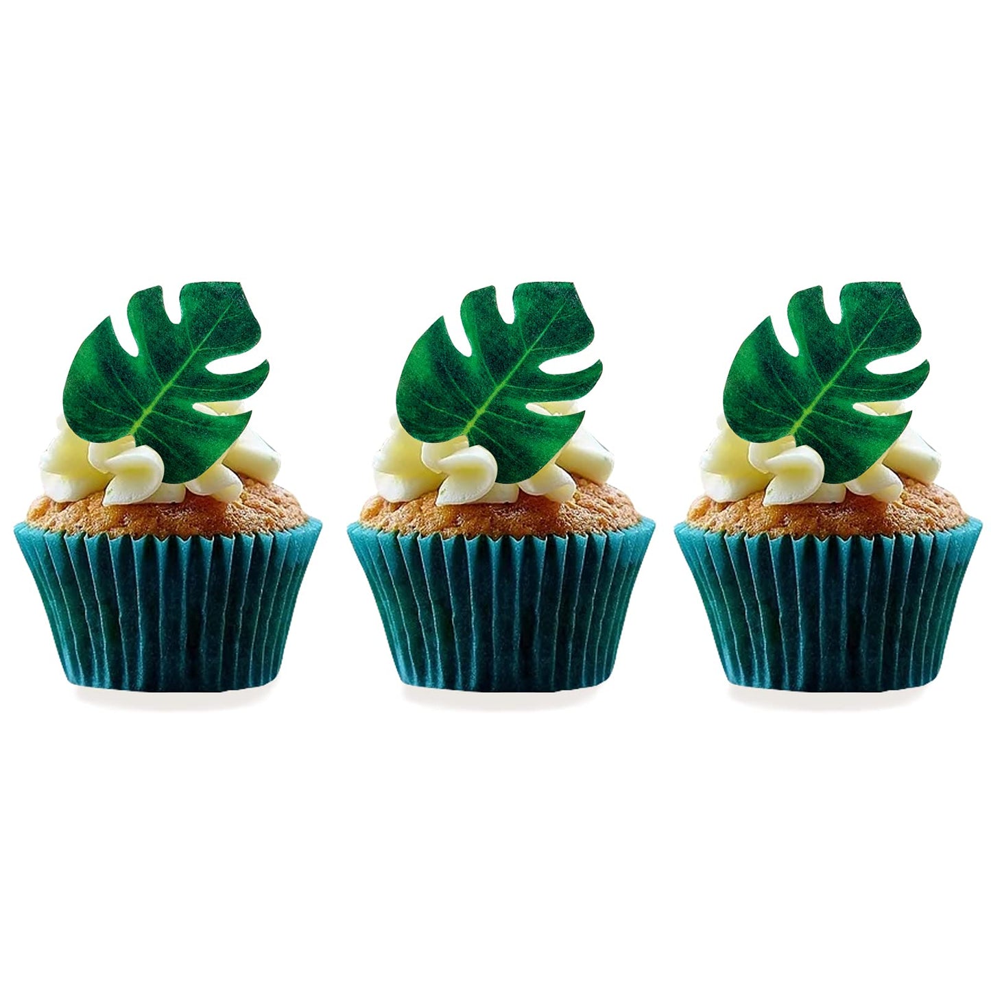 48pcs Edible Tropical Turtle Leaves Cupcake Toppers, CGHCEAI Palm Leaves Cake Decoration For Hawaii Theme Jungle Party Cake Toppers Birthday Party