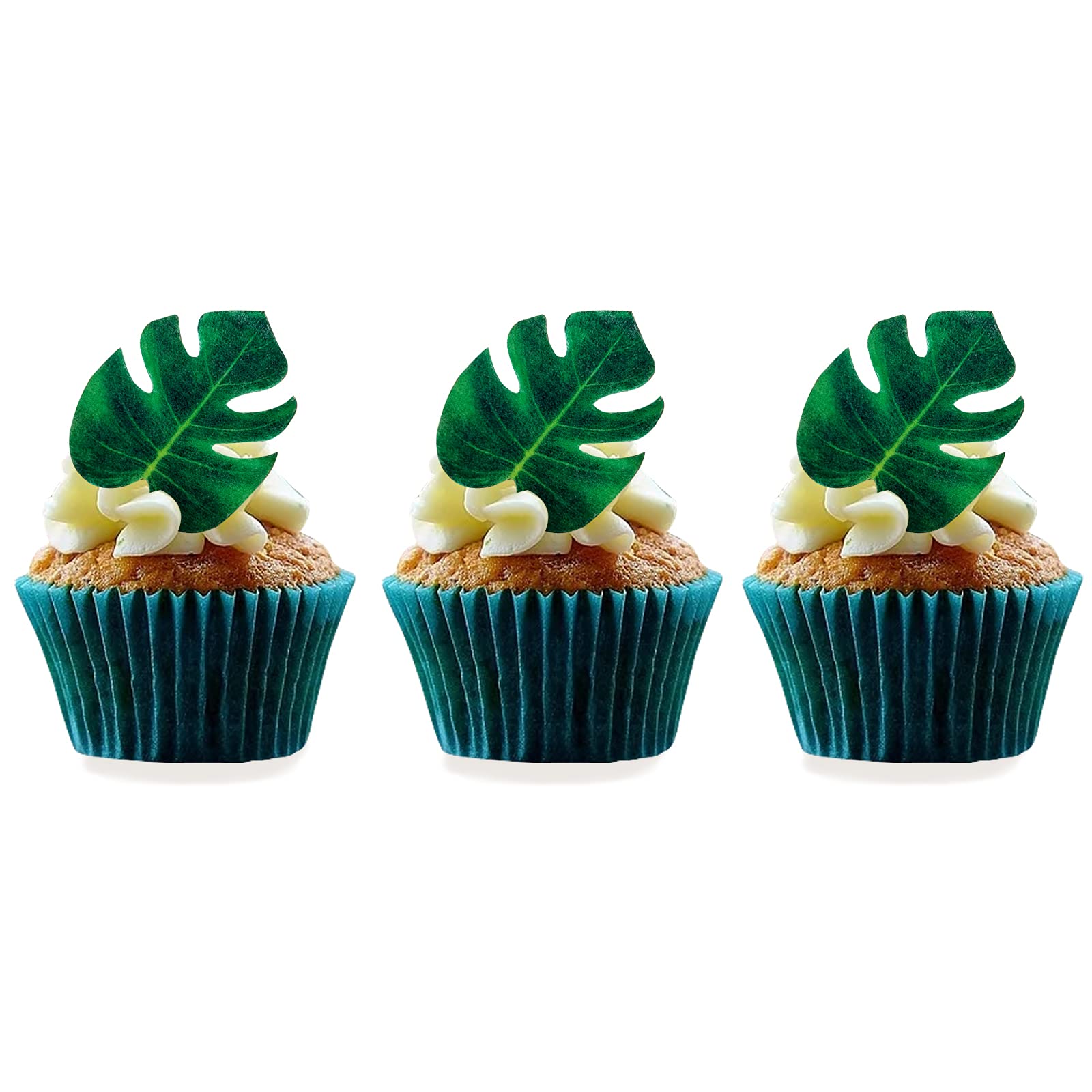 48pcs Edible Tropical Turtle Leaves Cupcake Toppers, CGHCEAI Palm Leaves Cake Decoration For Hawaii Theme Jungle Party Cake Toppers Birthday Party