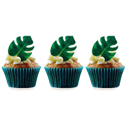 48pcs Edible Tropical Turtle Leaves Cupcake Toppers, CGHCEAI Palm Leaves Cake Decoration For Hawaii Theme Jungle Party Cake Toppers Birthday Party