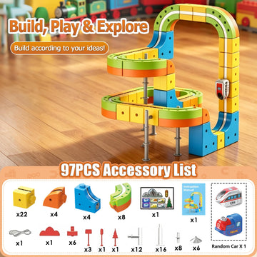 Uermis Electric Train Set for Kids, 3D Racing Track Set DIY Rail Cube Kit, STEM Gravity-Defying 360° Race Car Track, Educational Learning Toy for Boys